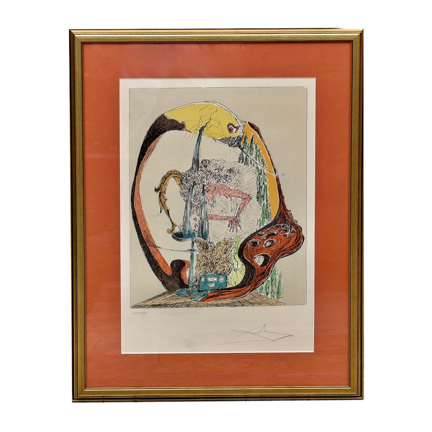 Salvador Dali and Paul Eluard Collaborative Color Lithograph