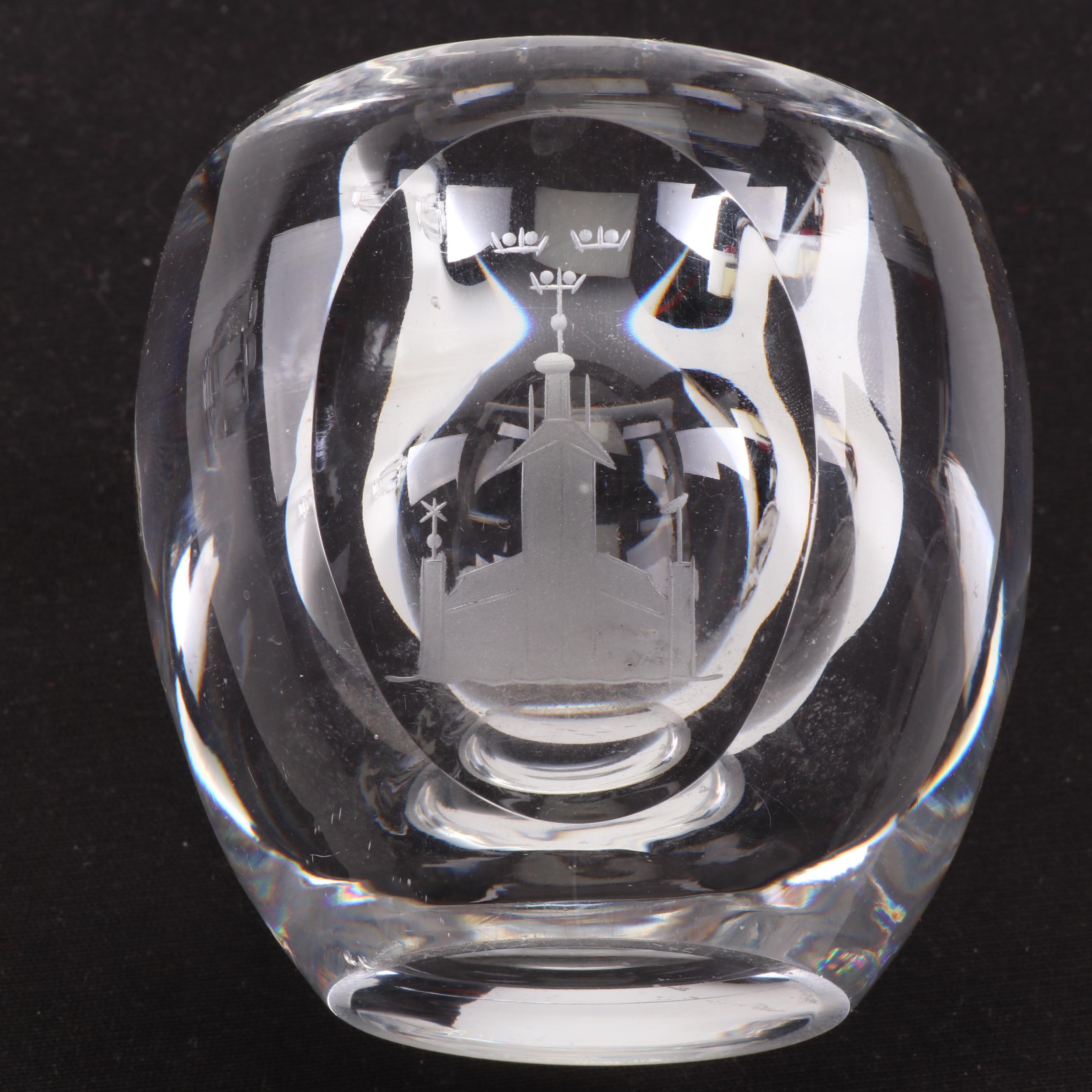 Steuben Glass Sugar Bowl with Etched Crystal Candle Holder