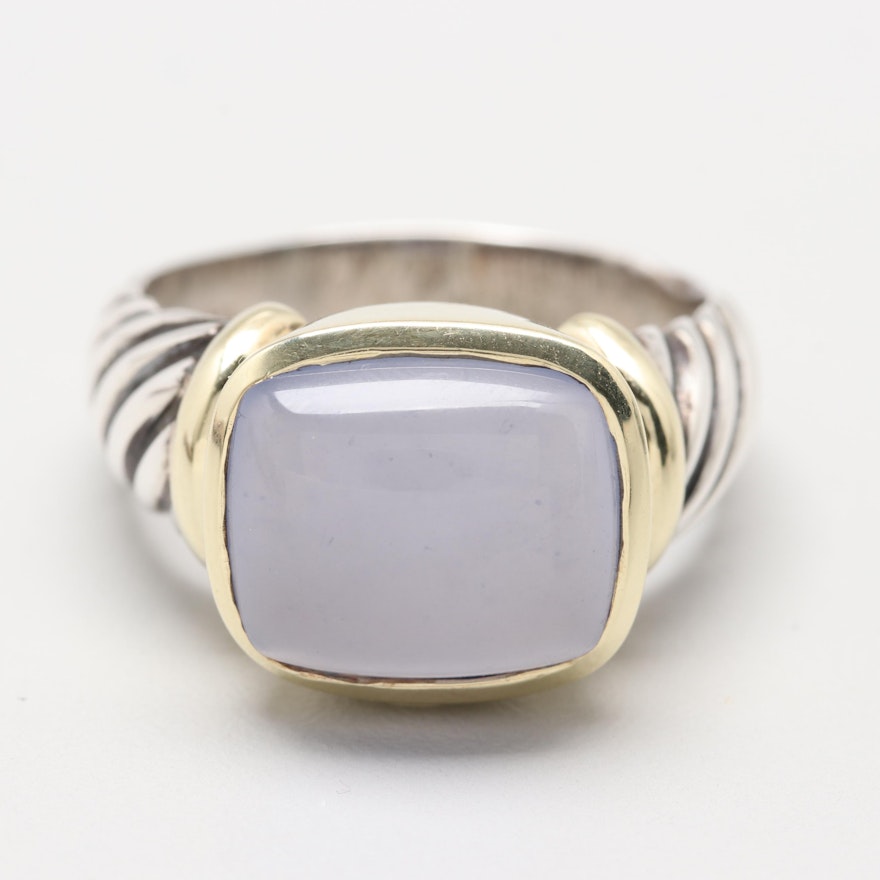 David Yurman "Noblesse" Sterling Silver Chalcedony Ring with 14K Gold Accents