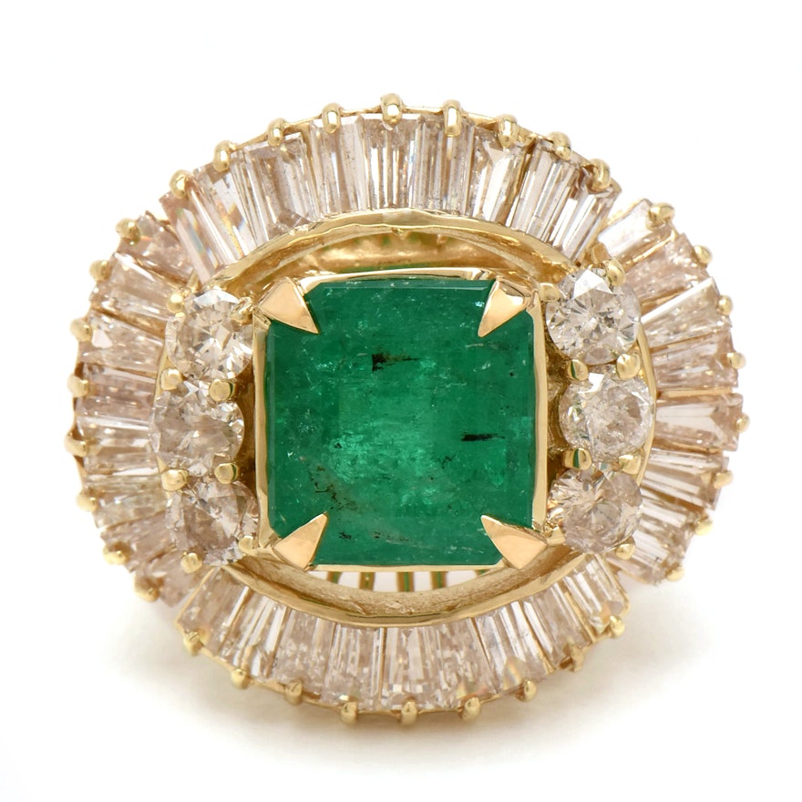 14K Yellow Gold 3.96 CT Emerald and 3.95 CTW Diamond Ring with AGL Report