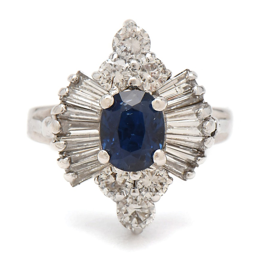 14K White Gold 1.20 CT Unheated Sapphire and Diamond Ring with AGL Report