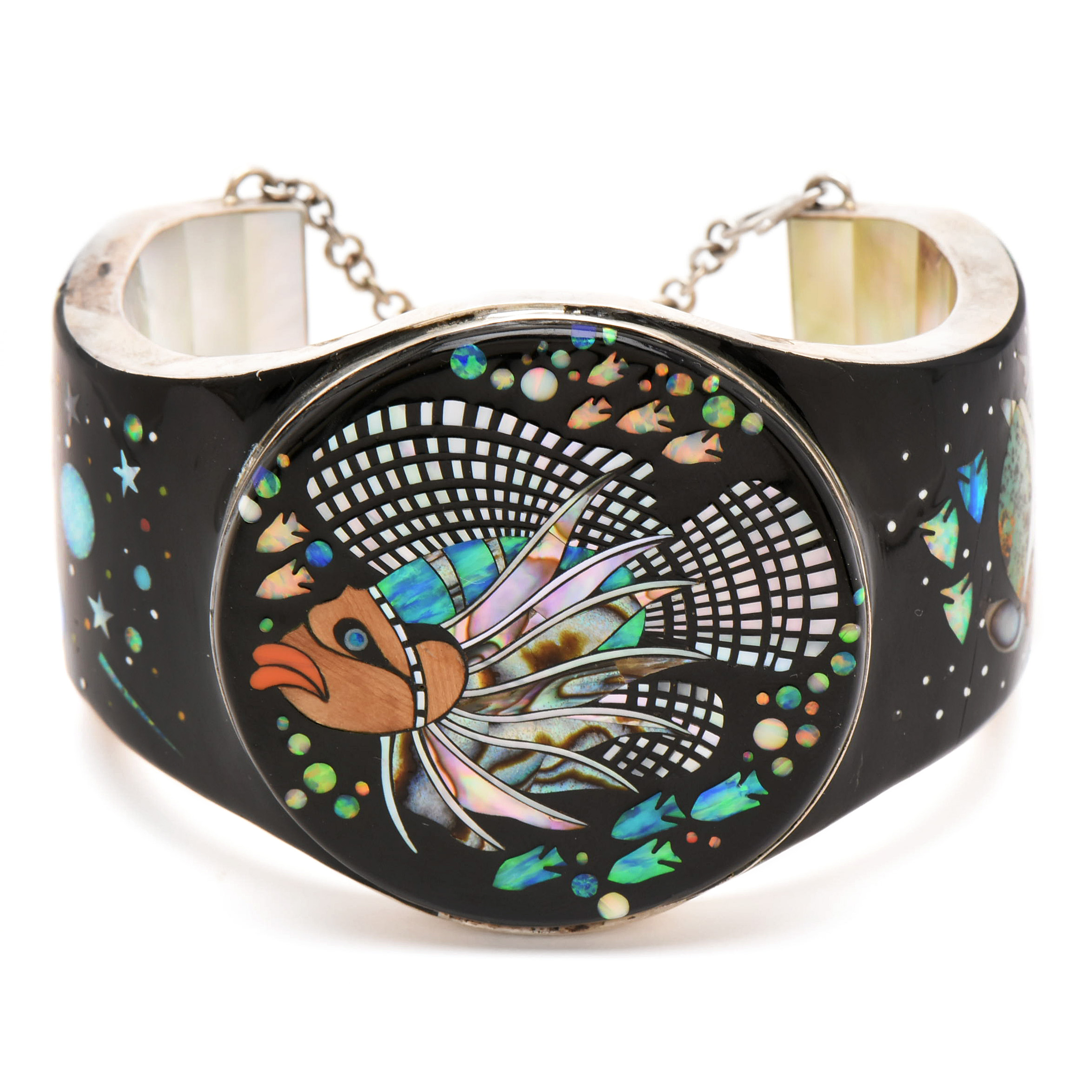 Rosa Jack Navajo Diné Sterling Silver Mother of Pearl, Abalone and Opal Bracelet