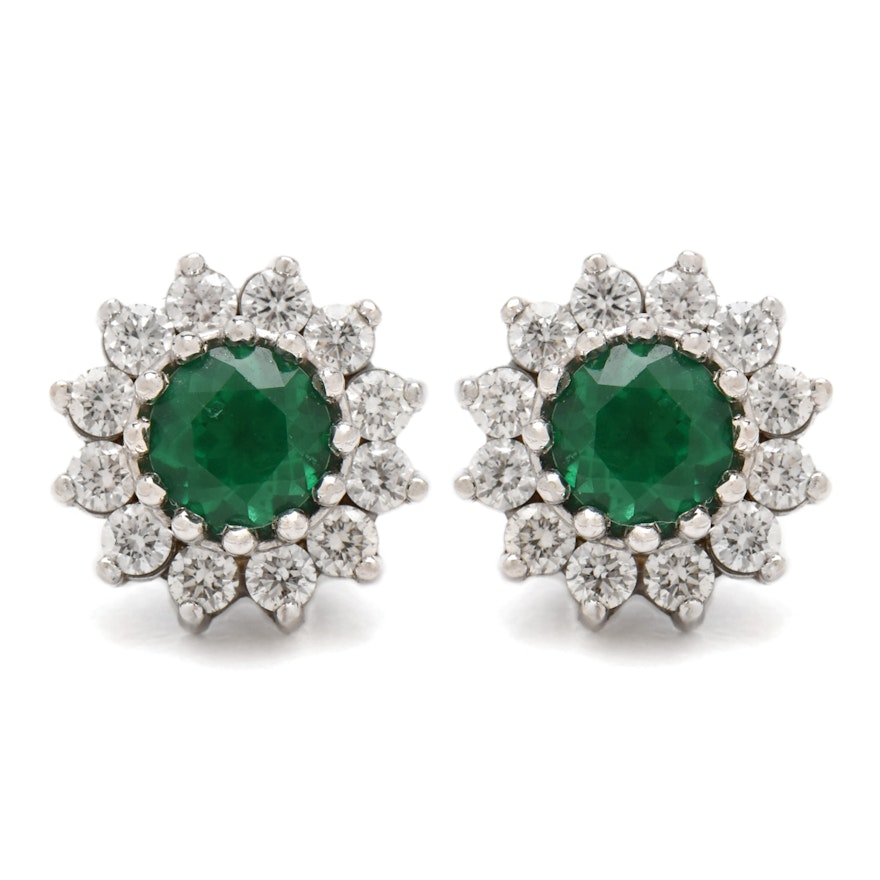 14K White Gold Emerald and Diamond Earrings with AGL Prestige Report