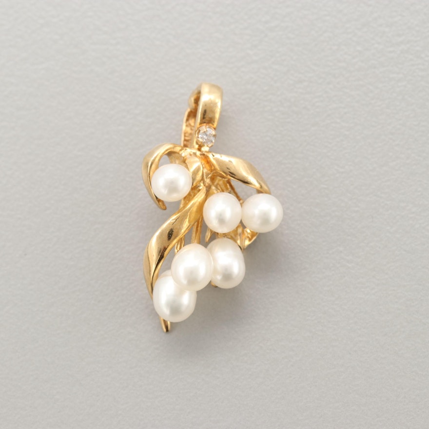 14K Yellow Gold Cultured Pearl and Diamond Enhancer Pendant