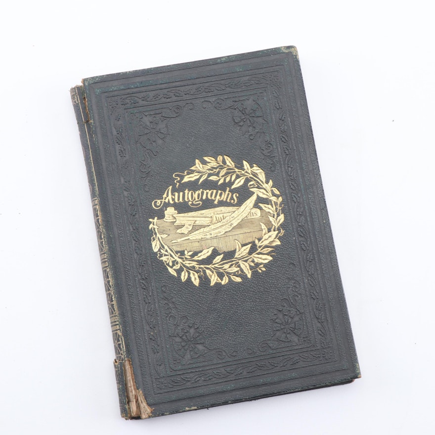 Gilt Embossed Leather Bound Autograph Book, Dracut, MA 1870s