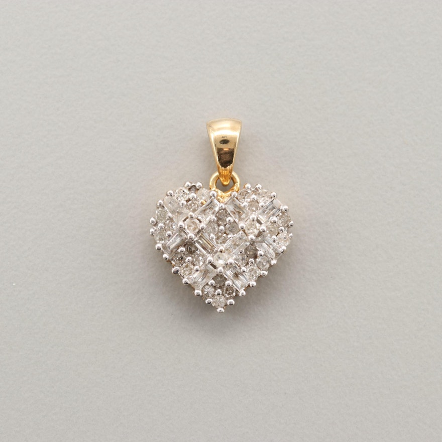 10K Yellow Gold Diamond Heart Pendant