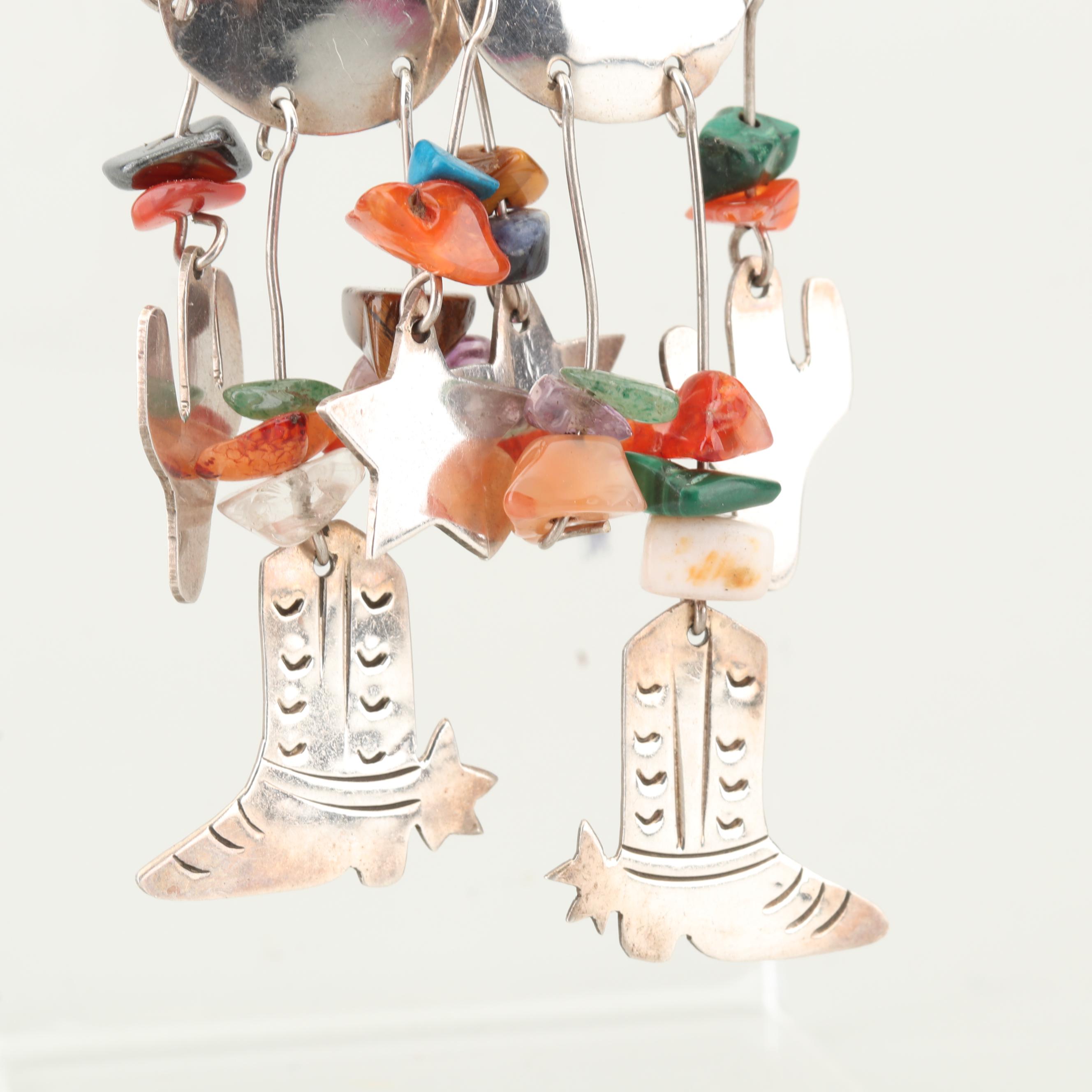 Sterling Silver Multi-Stone Dangle Earrings