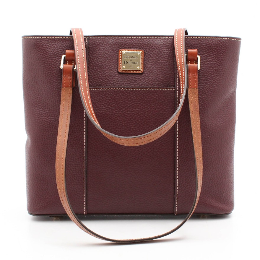 Dooney & Bourke Burgundy Pebbled and Cognac Leather Tote