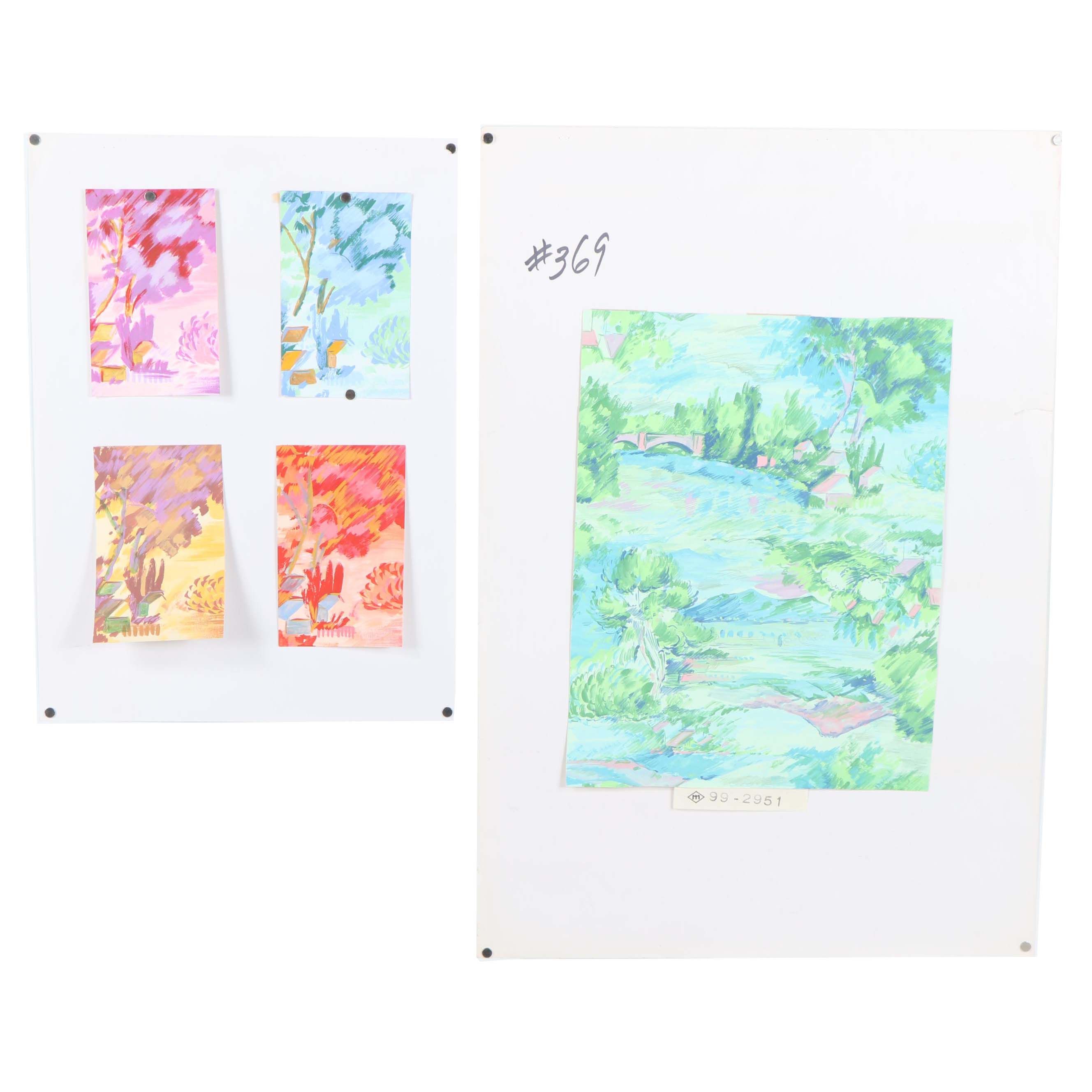 Marubeni Gouache Landscape Textile Design Proofs