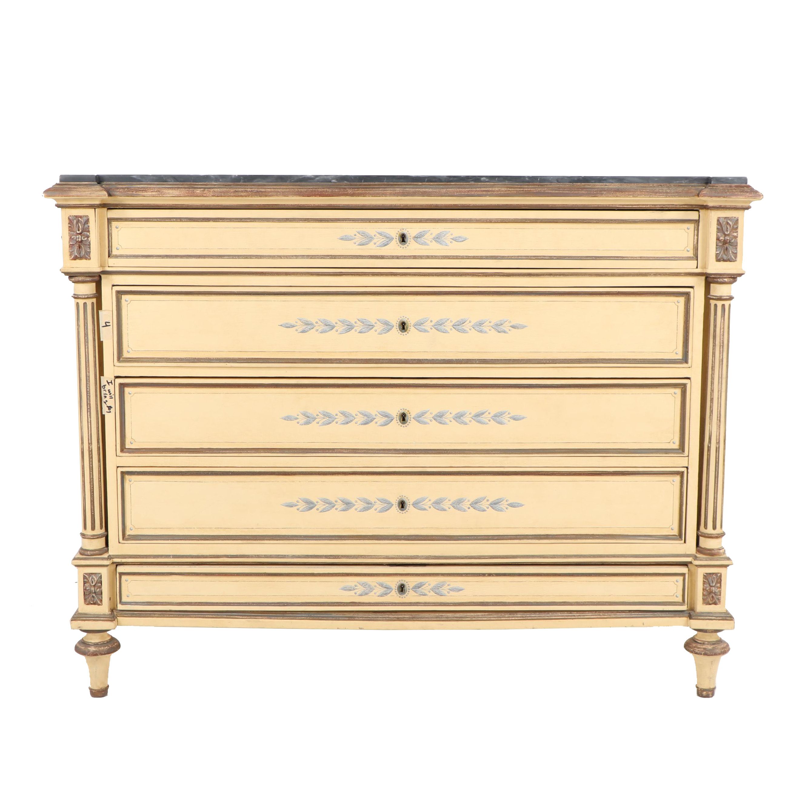 Grey Stone Top Painted Wooden Chest of Drawers