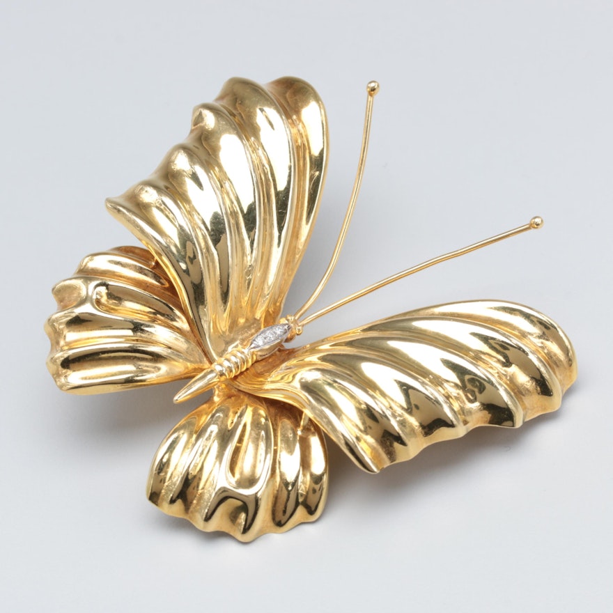 Angiolino & Zogno 18K Yellow Gold Diamond Butterfly Converter Brooch