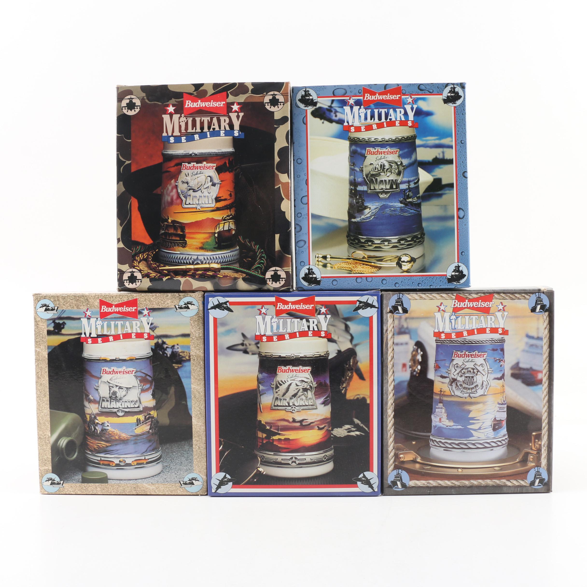 Budweiser "Military Series" Ceramic Beer Stein Collection, Mid-1990s