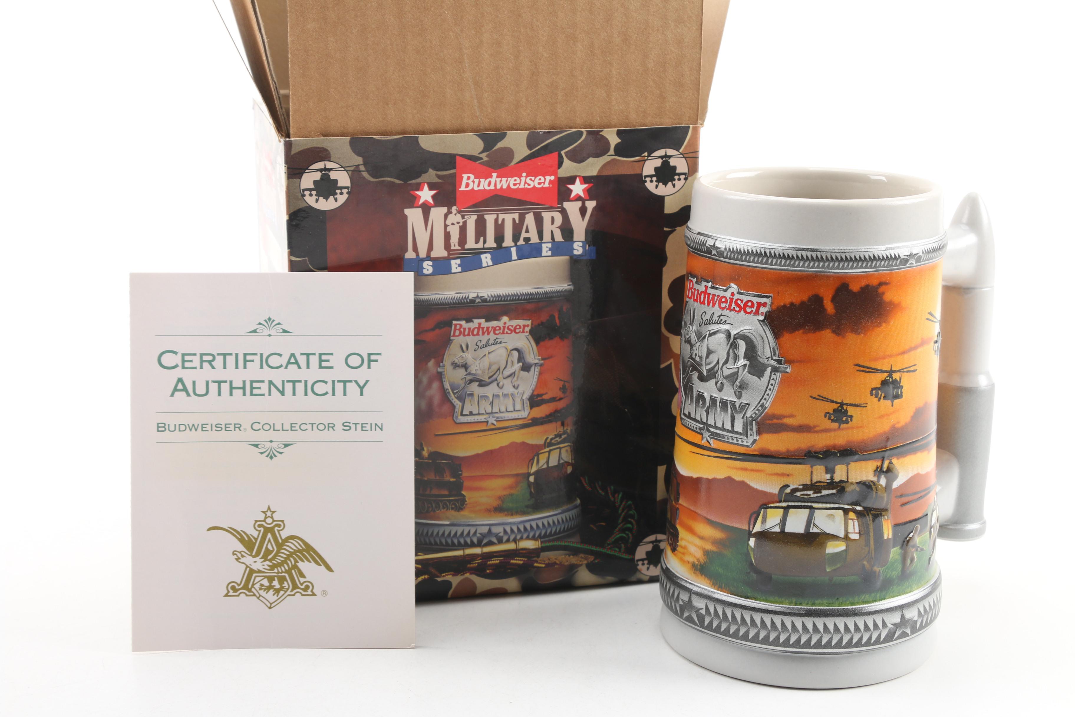 Budweiser "Military Series" Ceramic Beer Stein Collection, Mid-1990s