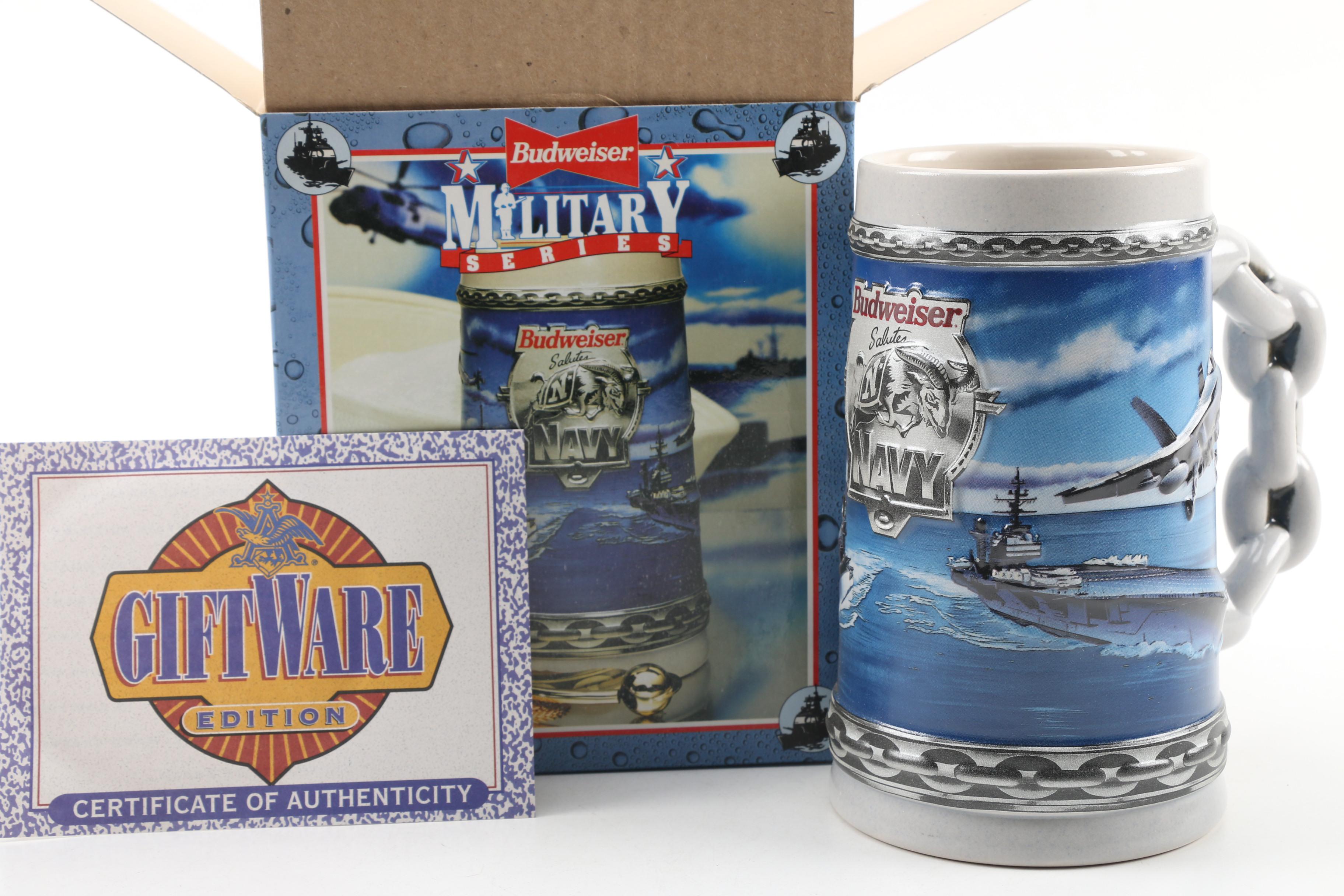 Budweiser "Military Series" Ceramic Beer Stein Collection, Mid-1990s