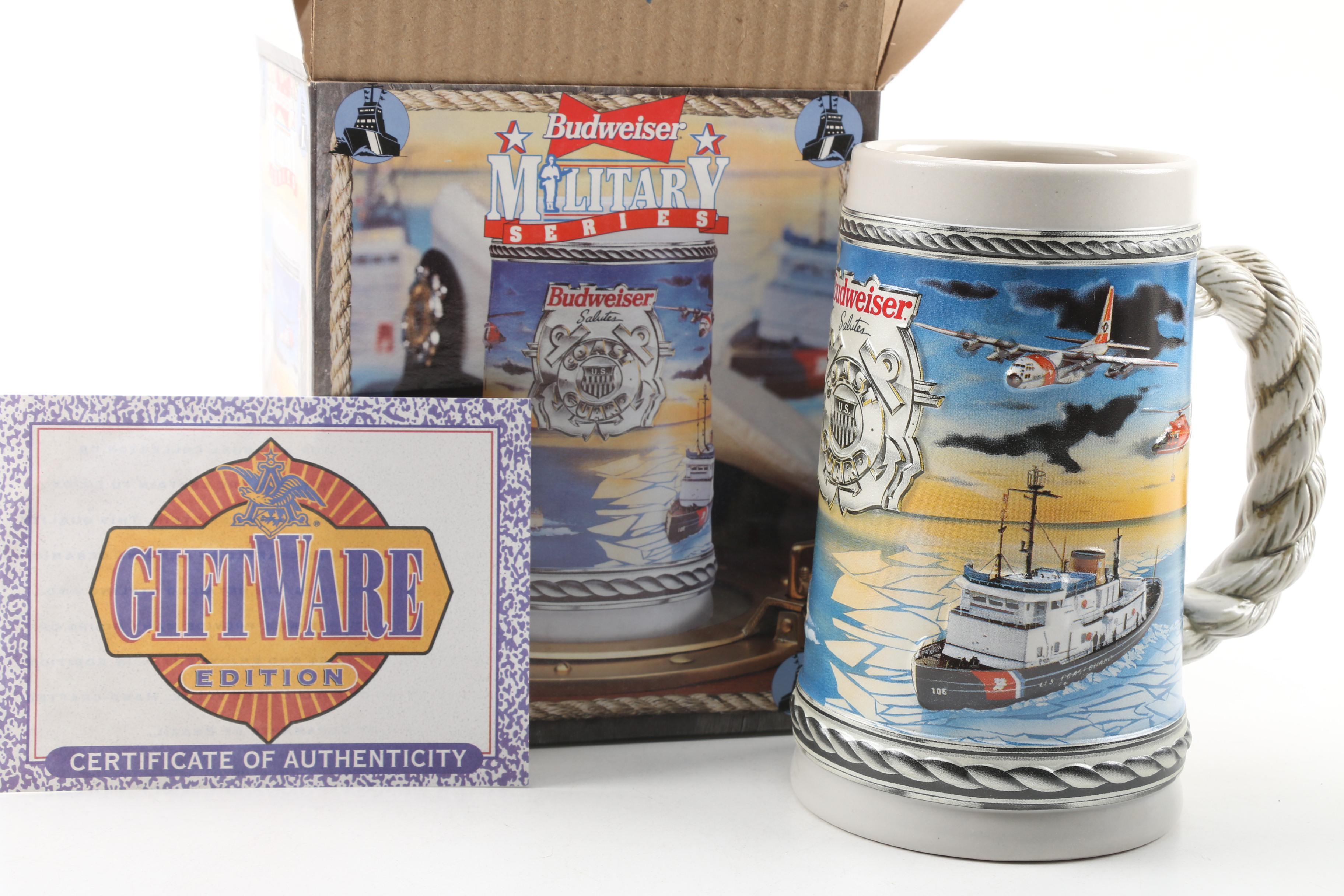Budweiser "Military Series" Ceramic Beer Stein Collection, Mid-1990s