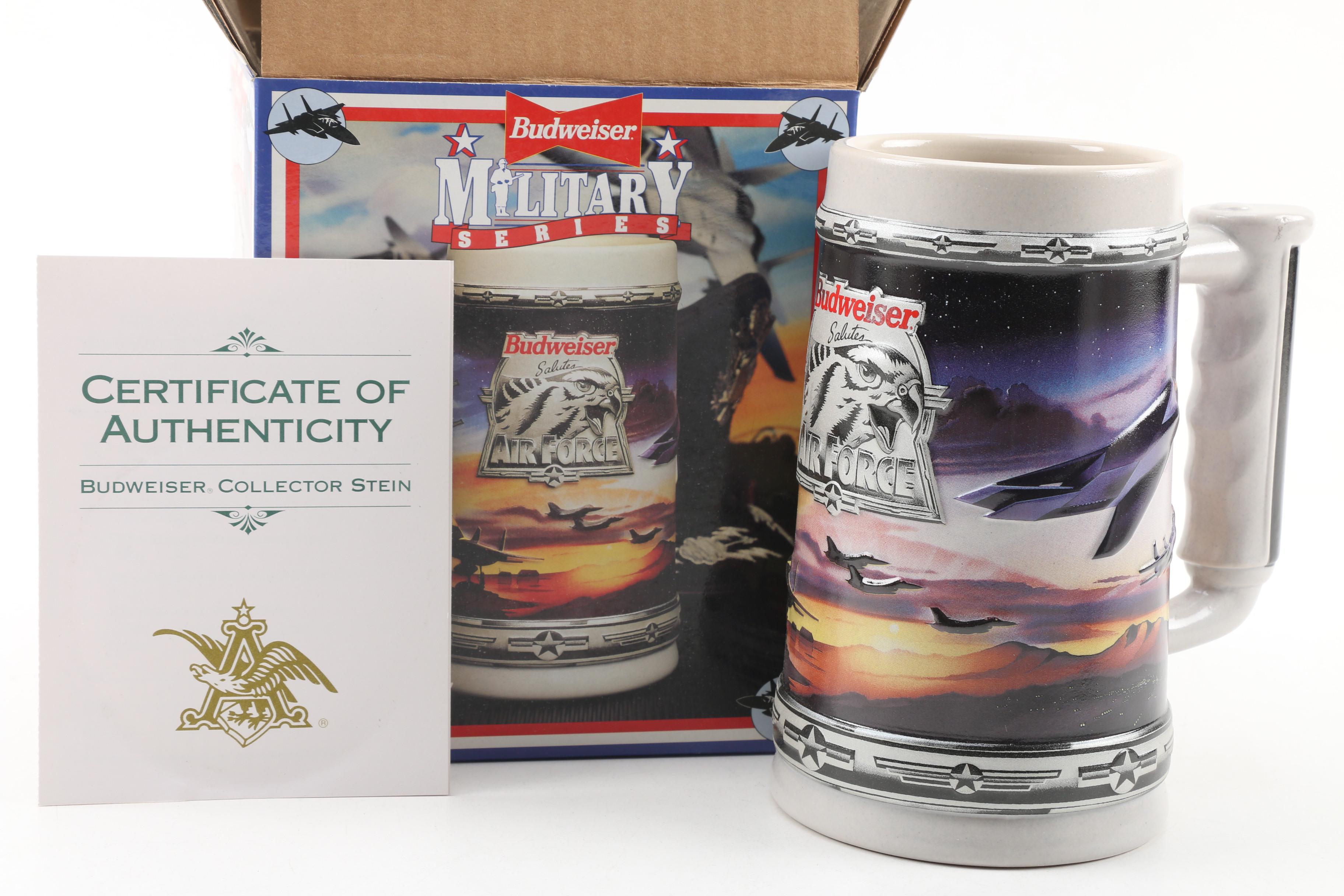 Budweiser "Military Series" Ceramic Beer Stein Collection, Mid-1990s