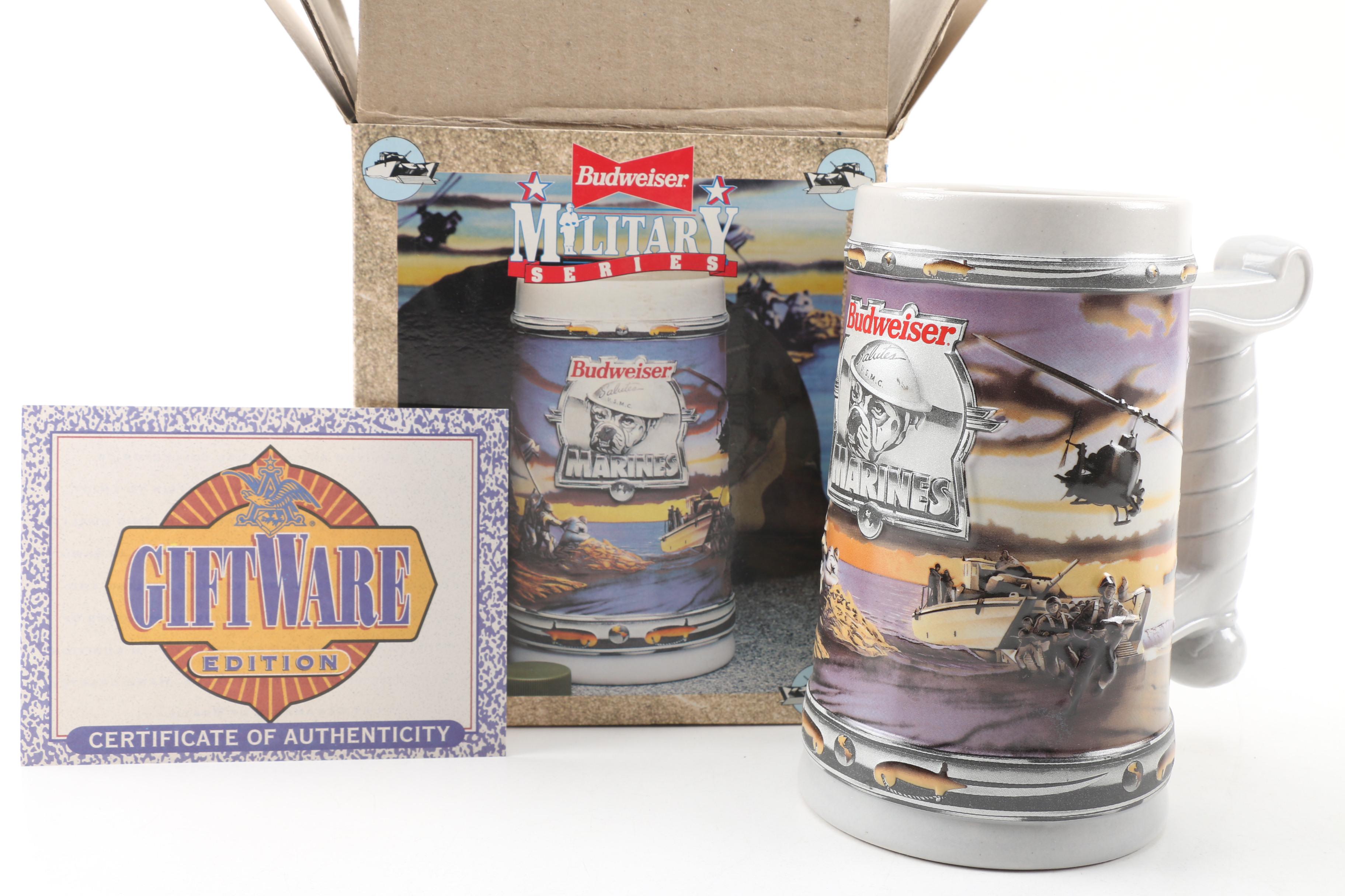 Budweiser "Military Series" Ceramic Beer Stein Collection, Mid-1990s