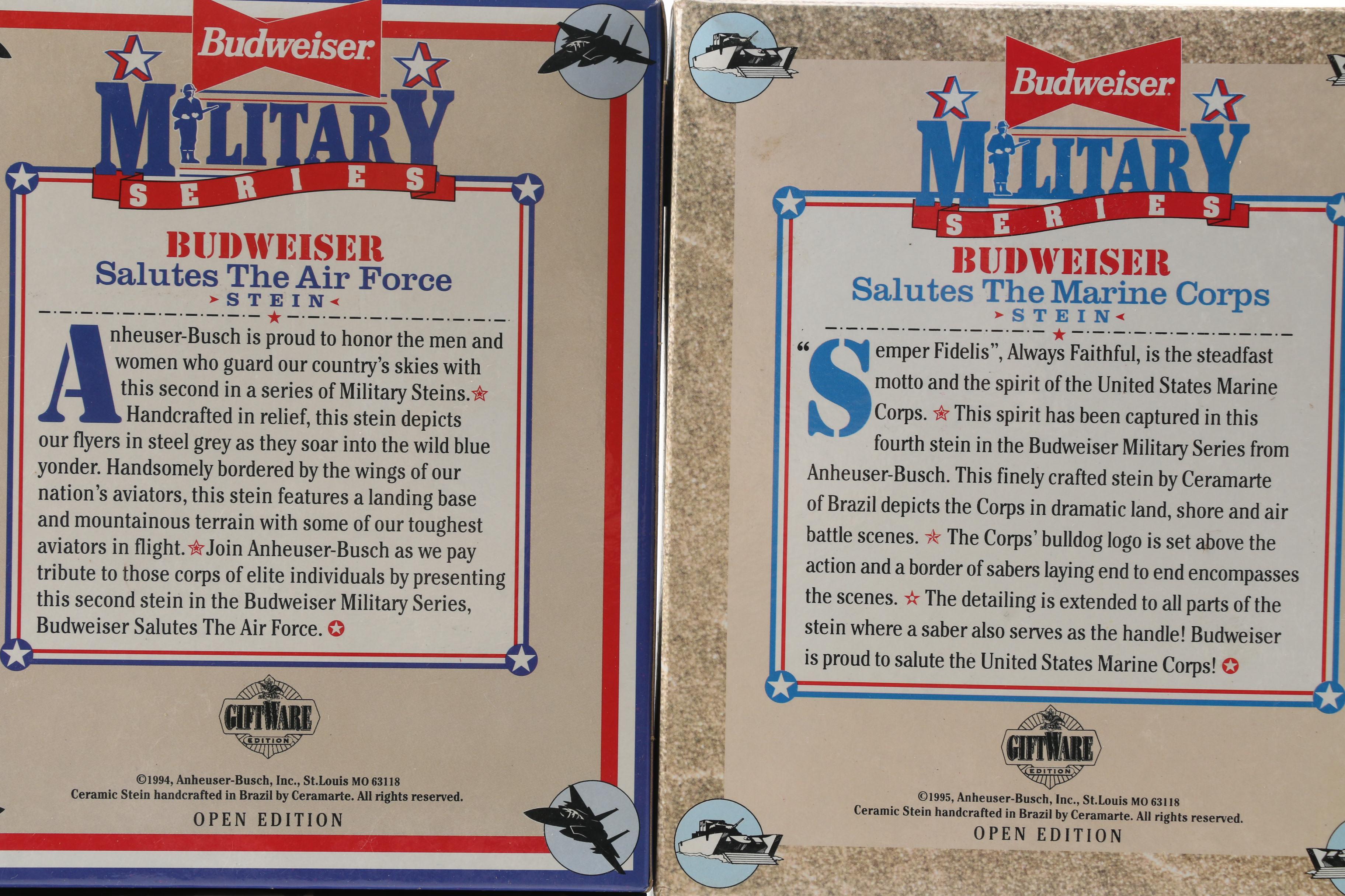 Budweiser "Military Series" Ceramic Beer Stein Collection, Mid-1990s