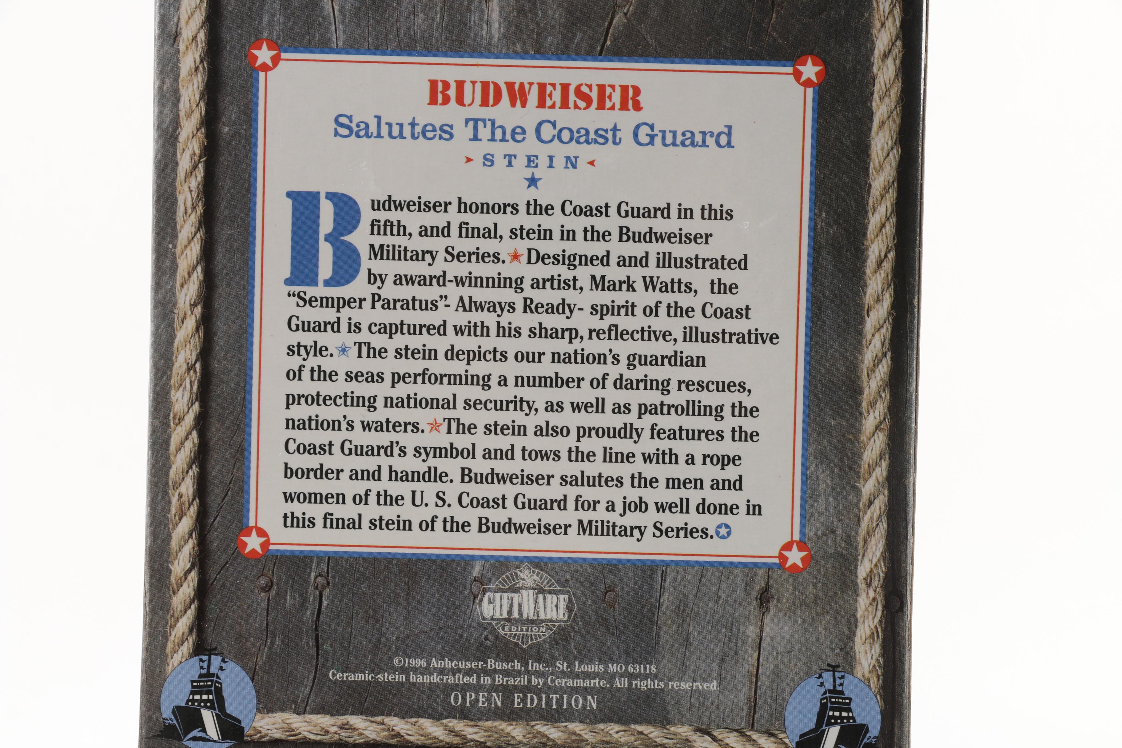 Budweiser "Military Series" Ceramic Beer Stein Collection, Mid-1990s