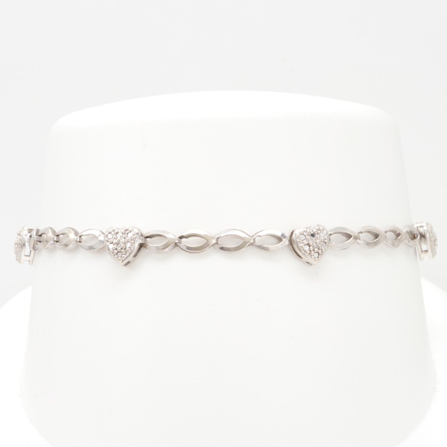 10K White Gold Diamond Heart Bracelet