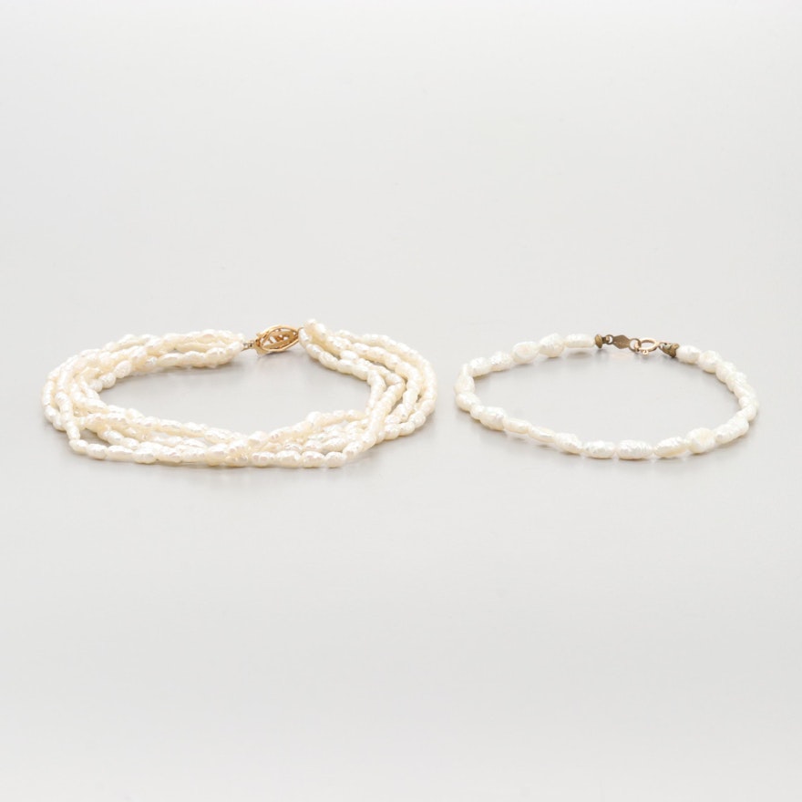14K Yellow Gold Cultured Pearl Bracelets