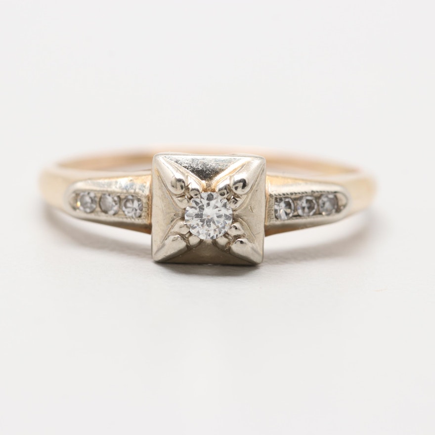 Vintage 14K Yellow and White Gold Diamond Ring