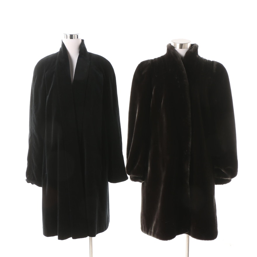 Women's 1990s Faux Fur Coat and Black Velvet Jacket