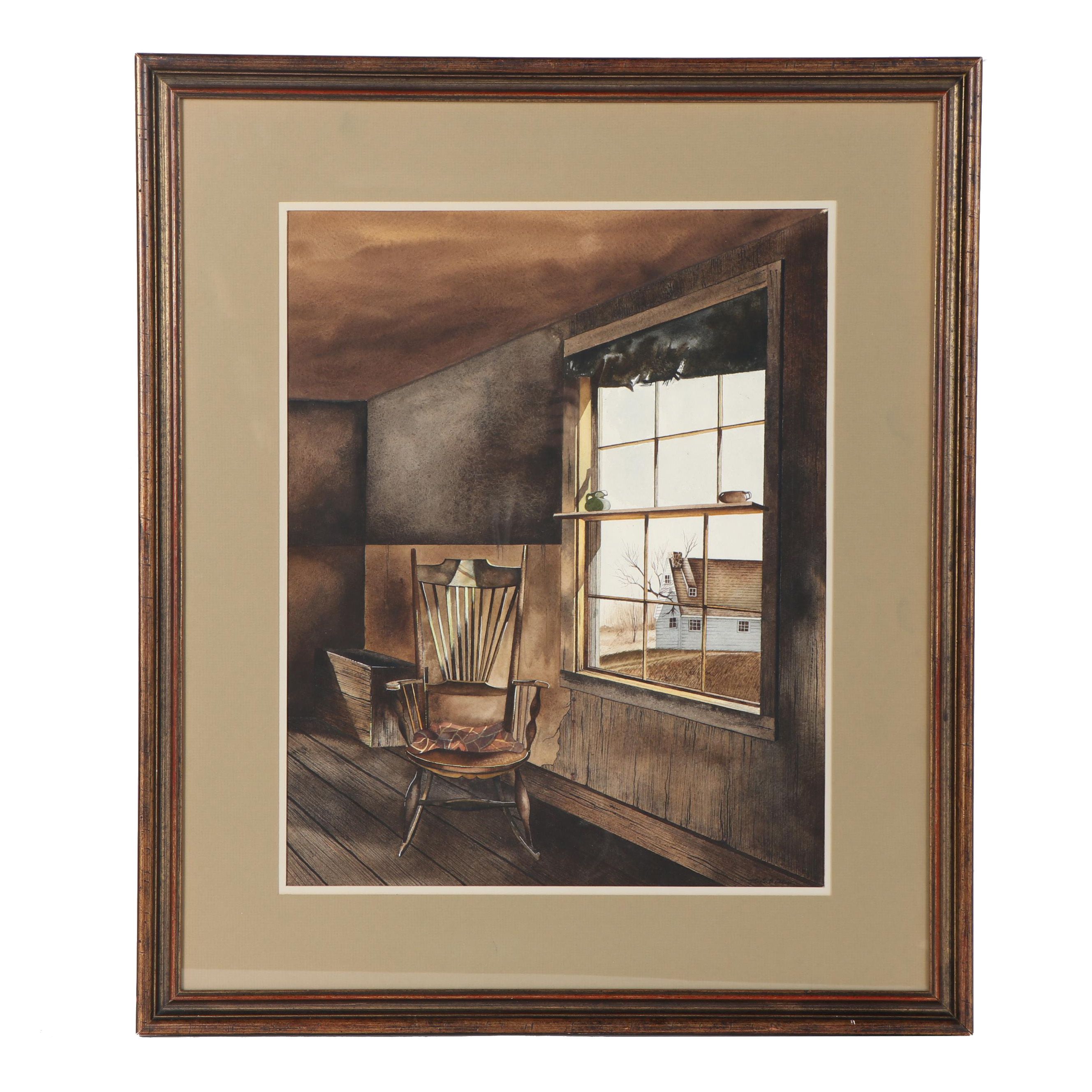 Watercolor Painting of Window View