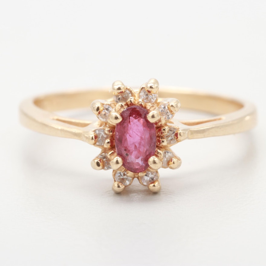 14K Yellow Gold Ruby and Diamond Ring