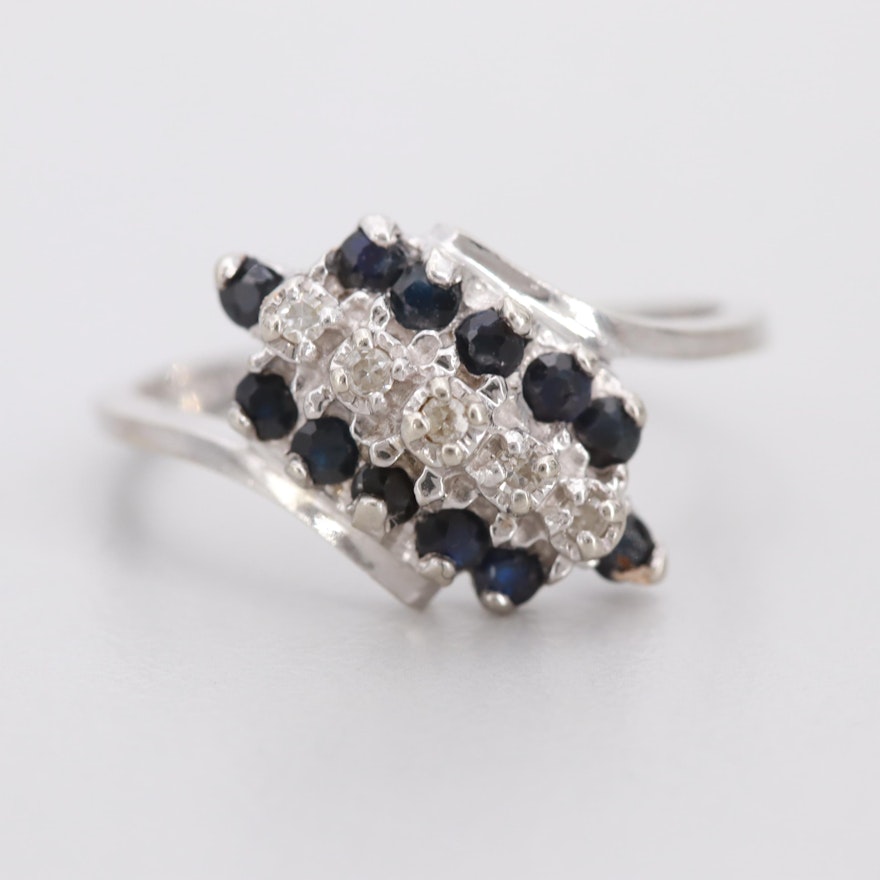 10K White Gold Blue Sapphire and Diamond Ring