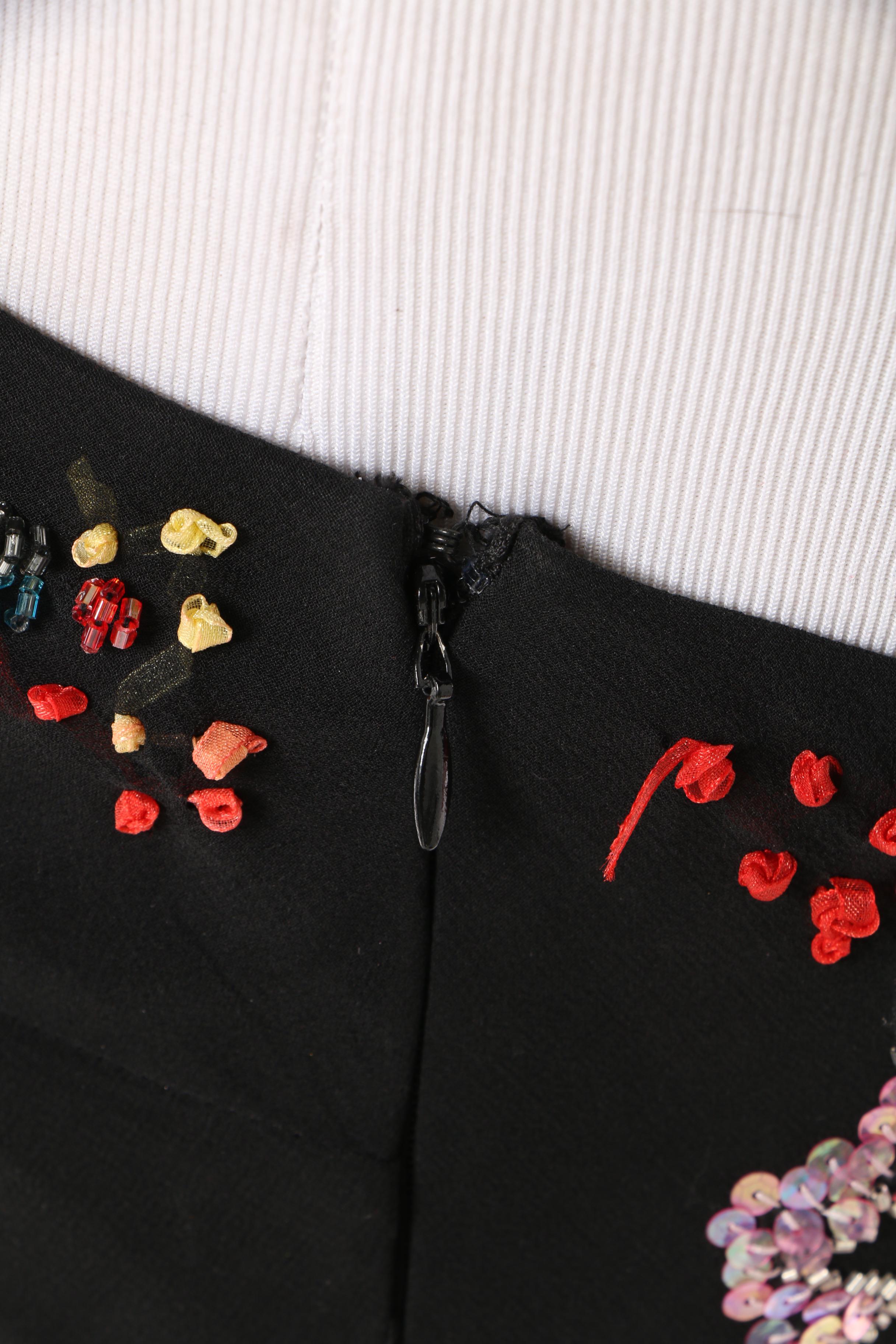 Sue Wong Nocturne Floral Embellished Silk Cocktail Dress with Asymmetric Hem