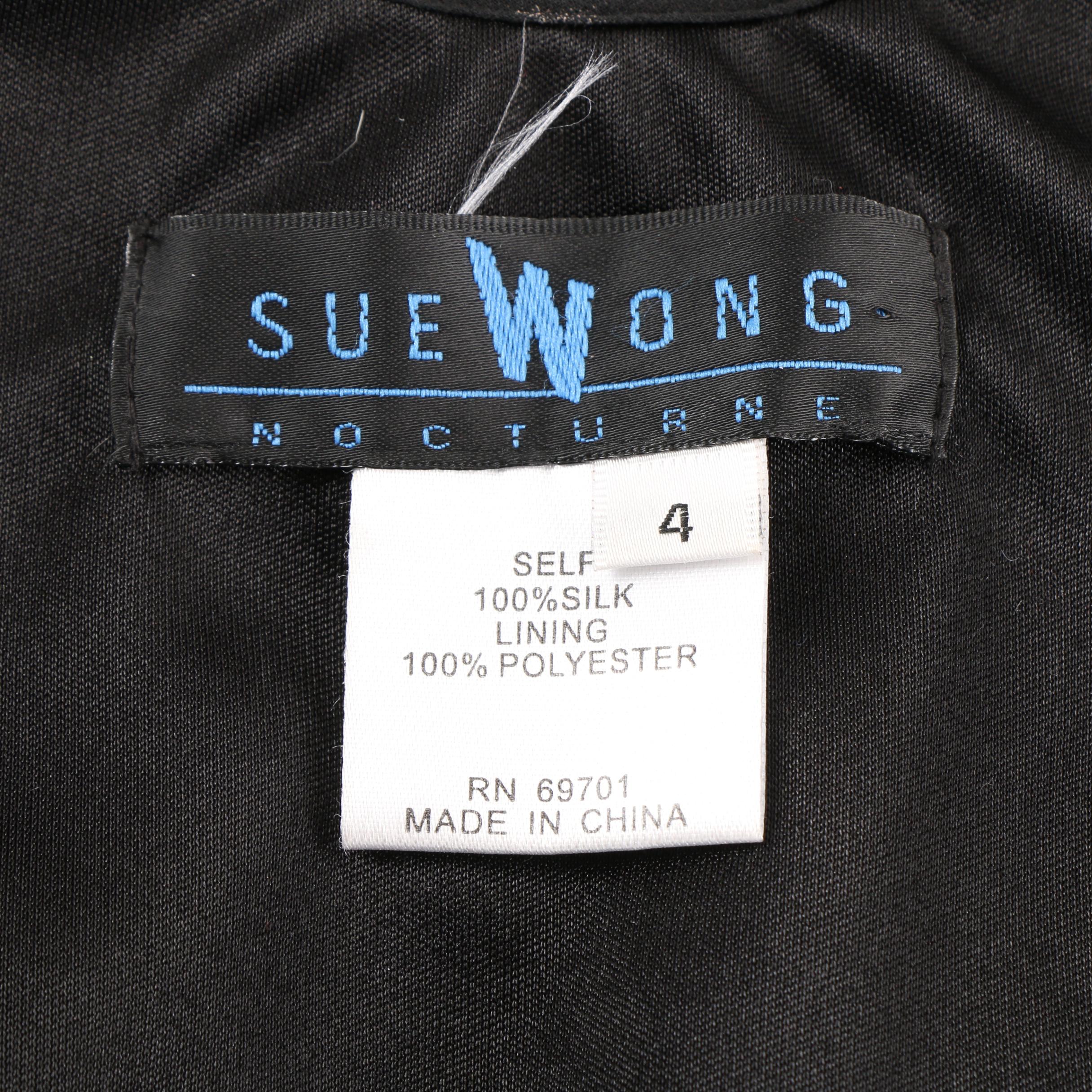 Sue Wong Nocturne Floral Embellished Silk Cocktail Dress with Asymmetric Hem