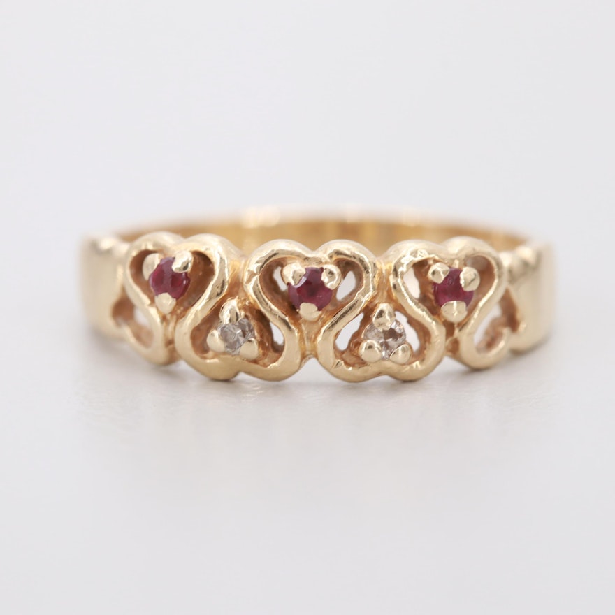 14K Yellow Gold Ruby and Diamond Ring