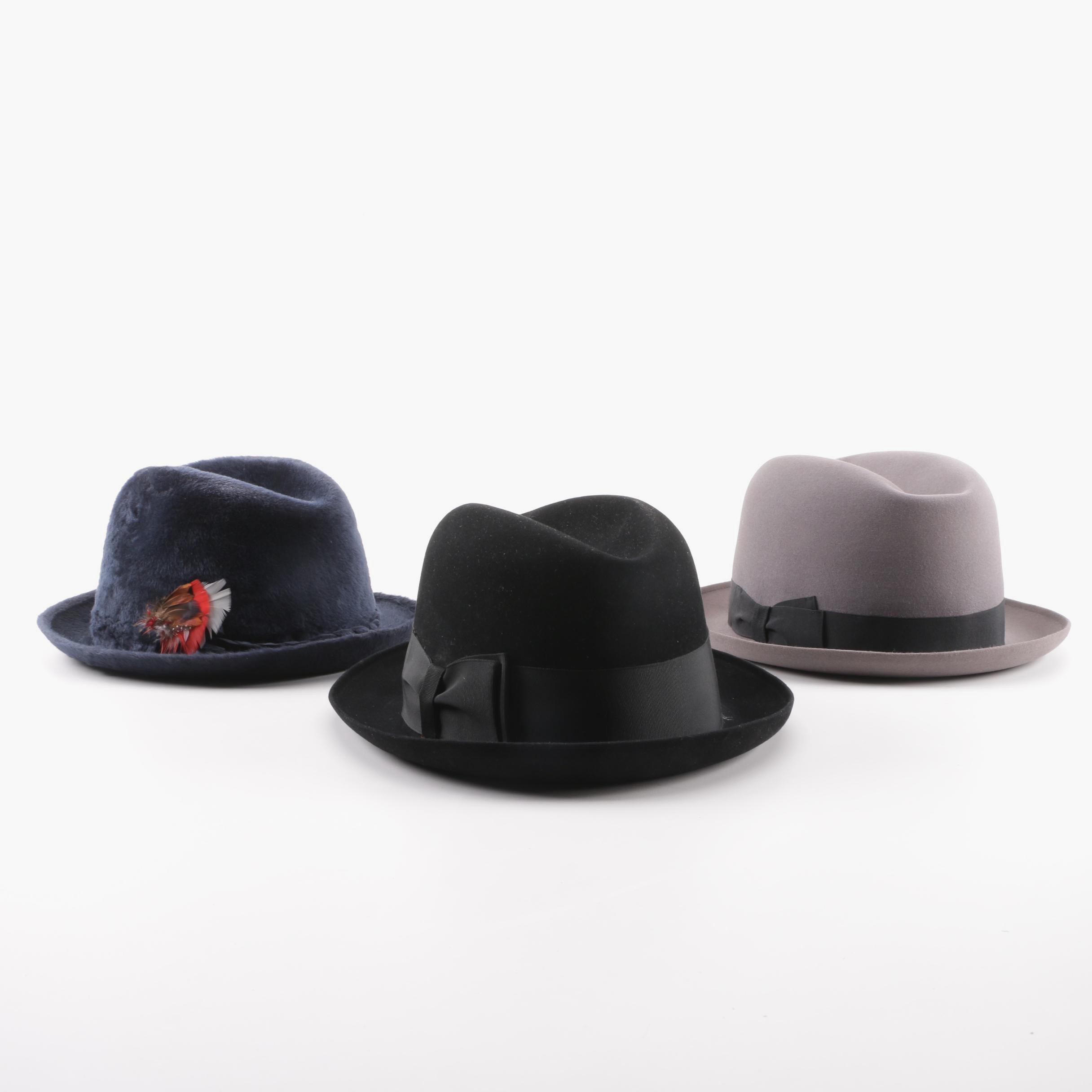 Fur Felt Fedoras Including Knox, Baskin and Chapeau Vimenet with Dobbs Boxes