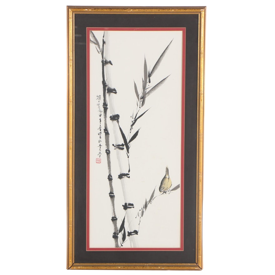 Chinese Color Lithograph of Bamboo