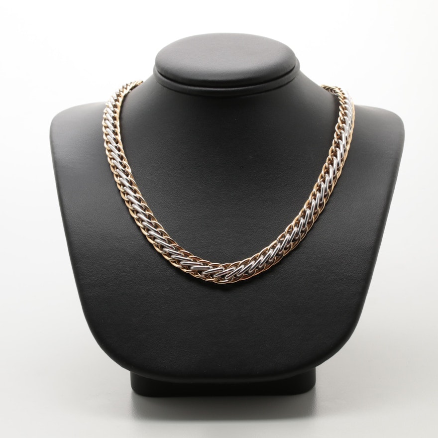 14K White and Yellow Gold Wheat Chain Link Necklace