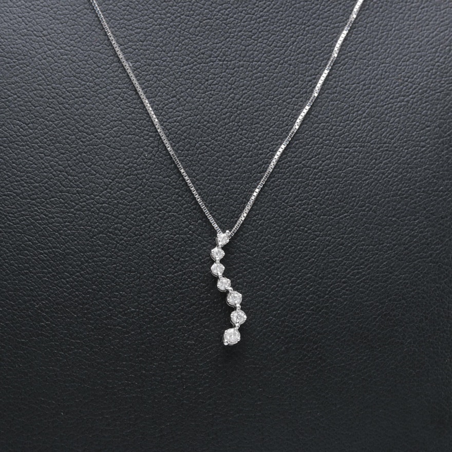 10K White Gold Diamond Journey Pendant Necklace