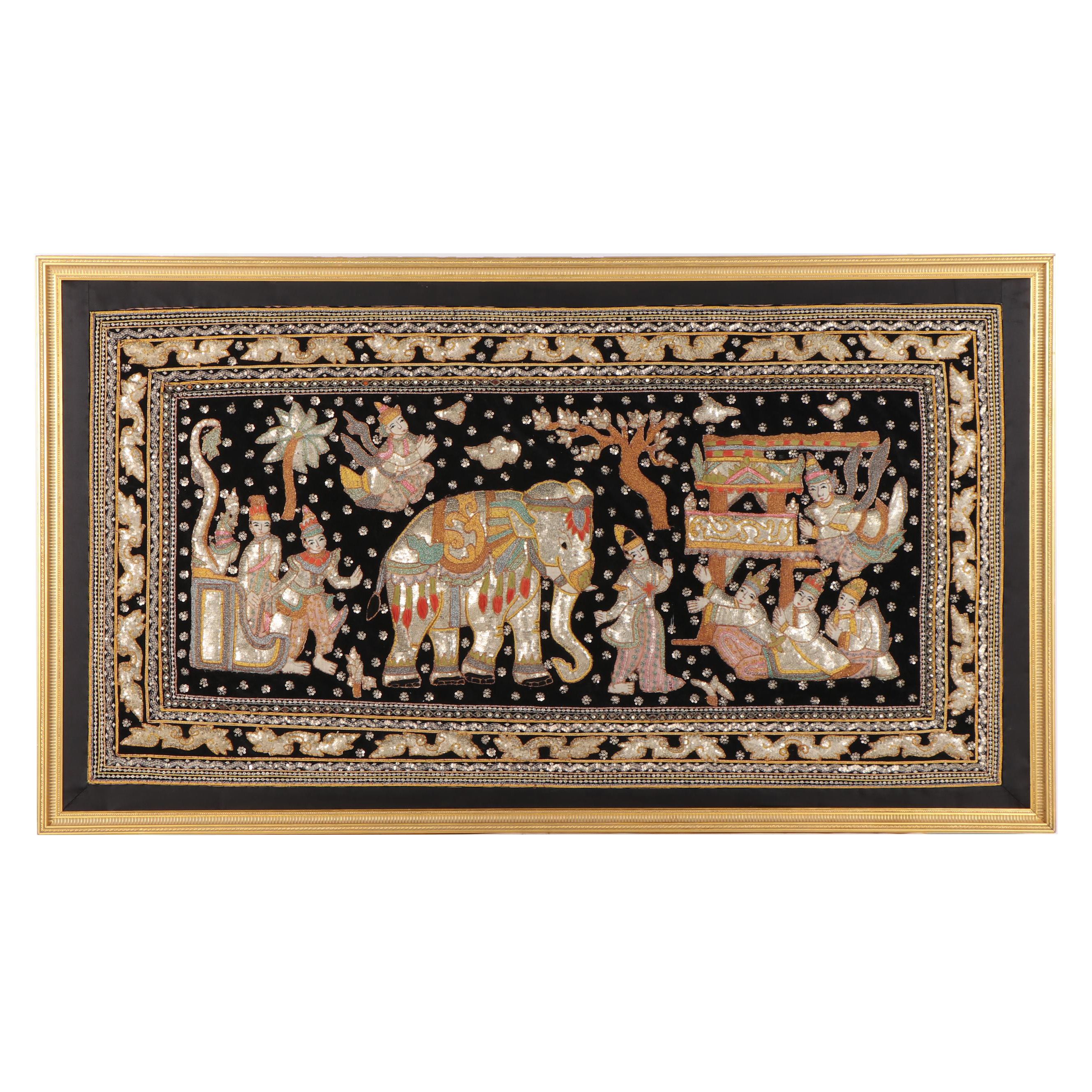 Burmese Style Hand-Embroidered Kalaga Textile