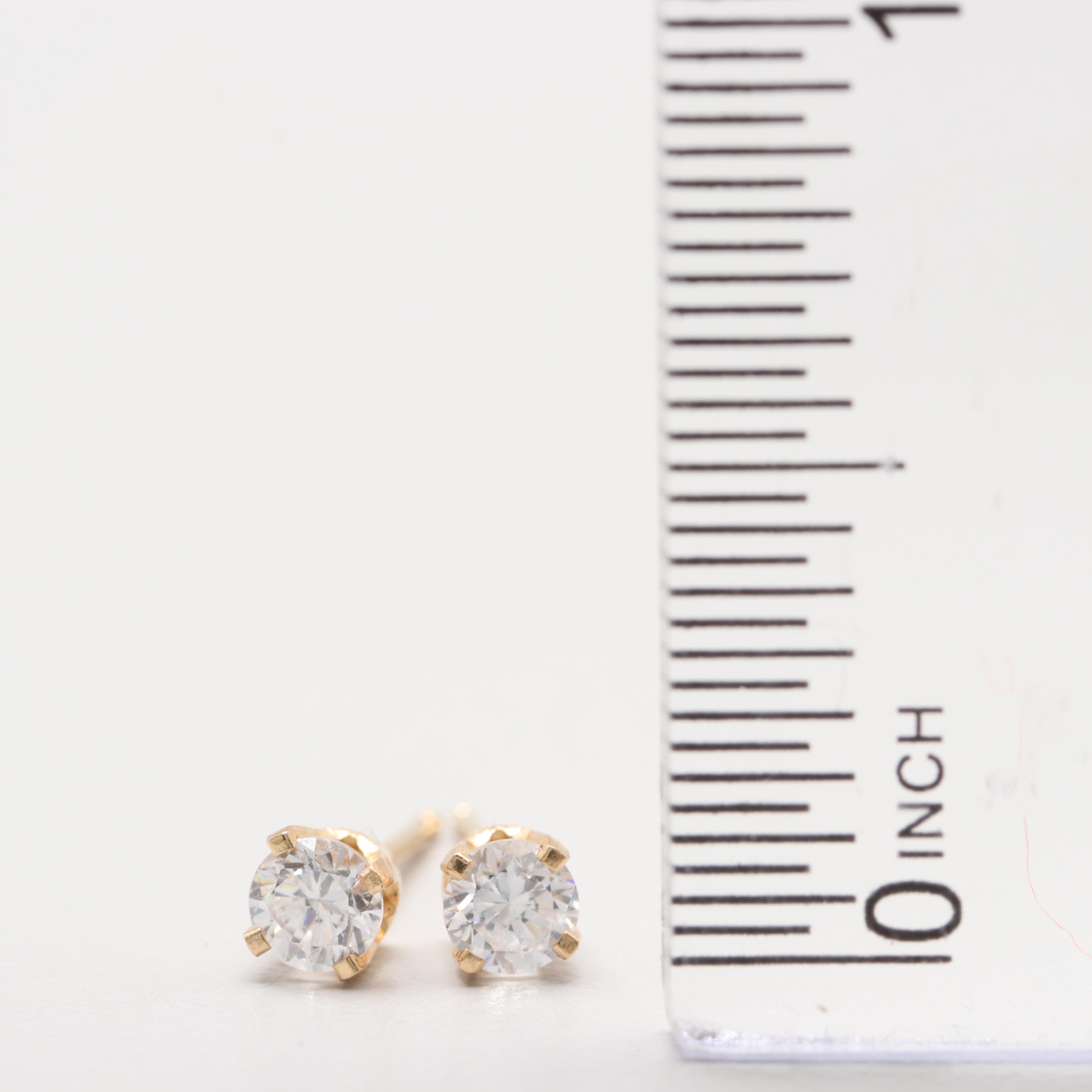 14K Yellow Gold Cubic Zirconia Stud Earrings