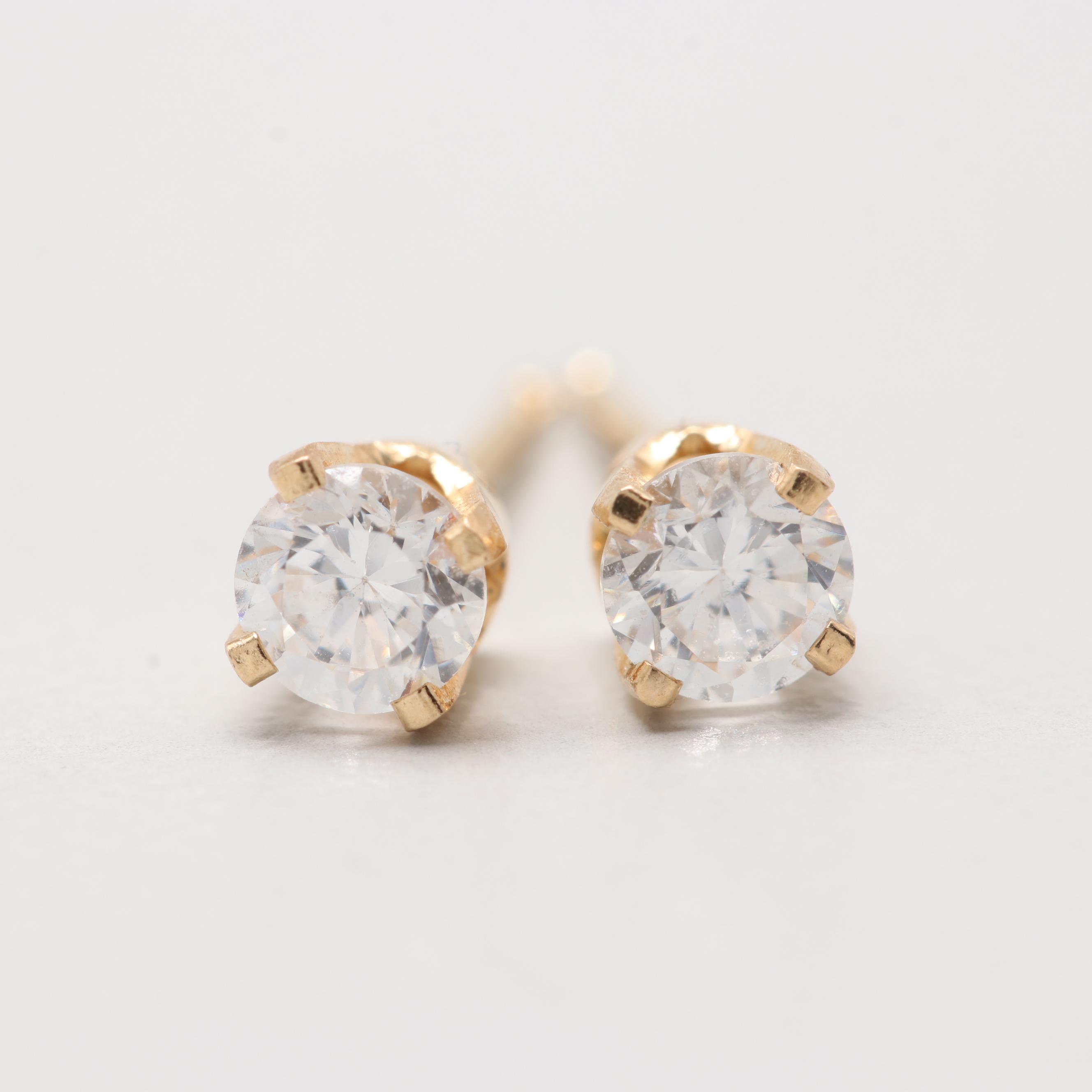 14K Yellow Gold Cubic Zirconia Stud Earrings