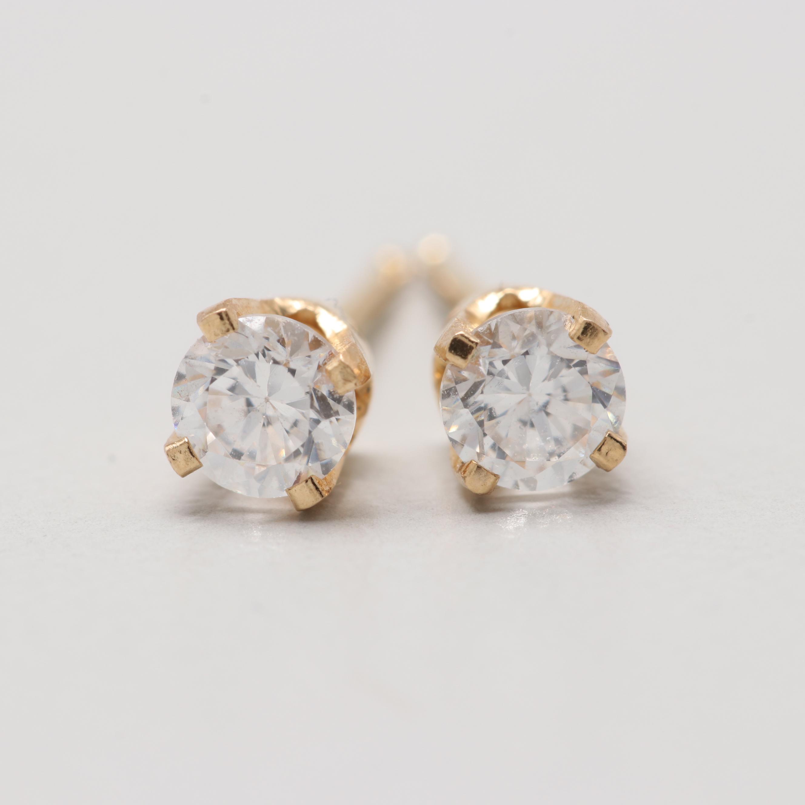 14K Yellow Gold Cubic Zirconia Stud Earrings