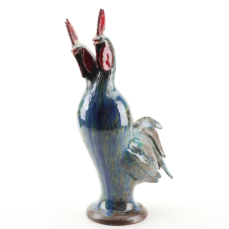 Charlie West GA Earthenware Two-Headed Rooster
