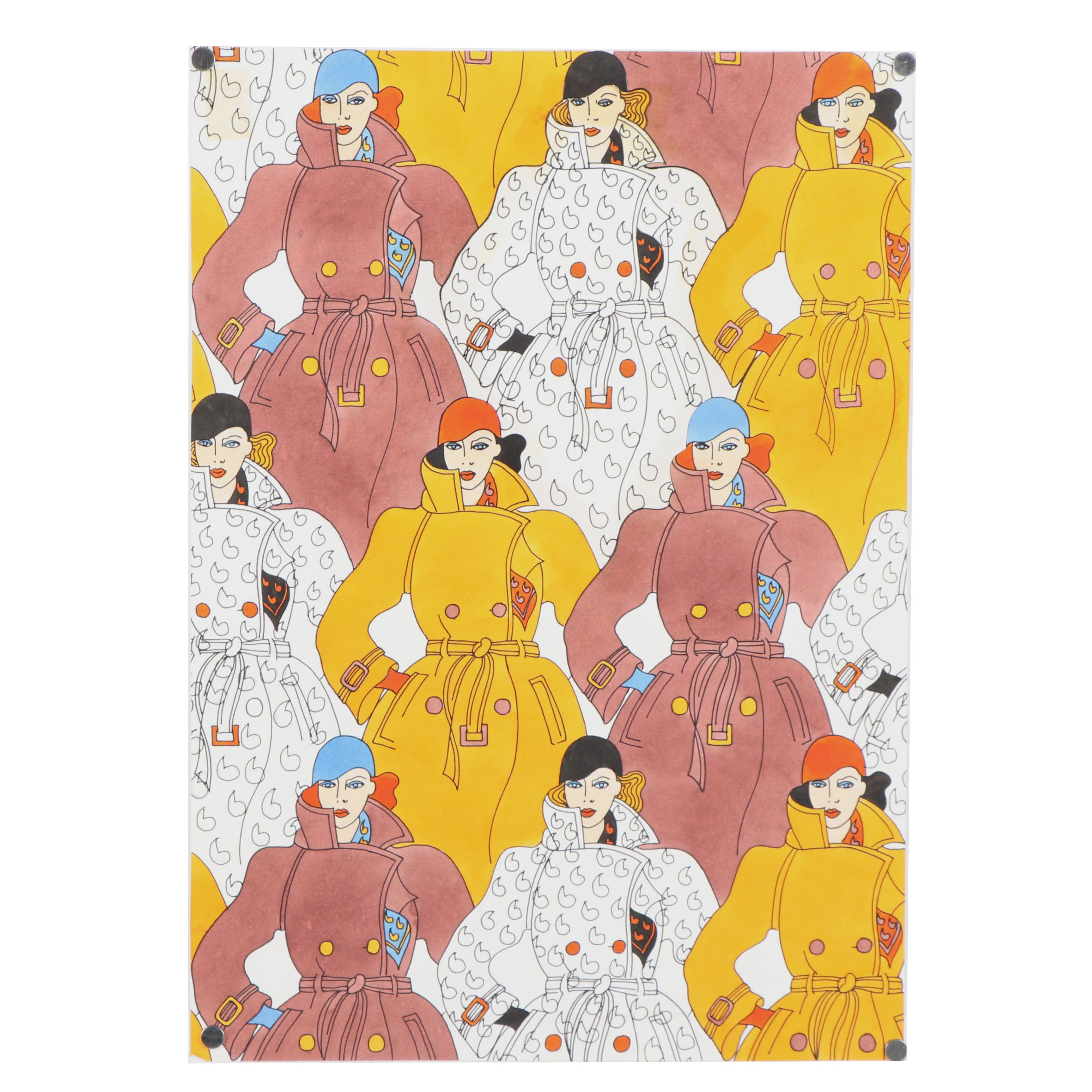 Marubeni Corporation Watercolor Figural Textile Design Proof