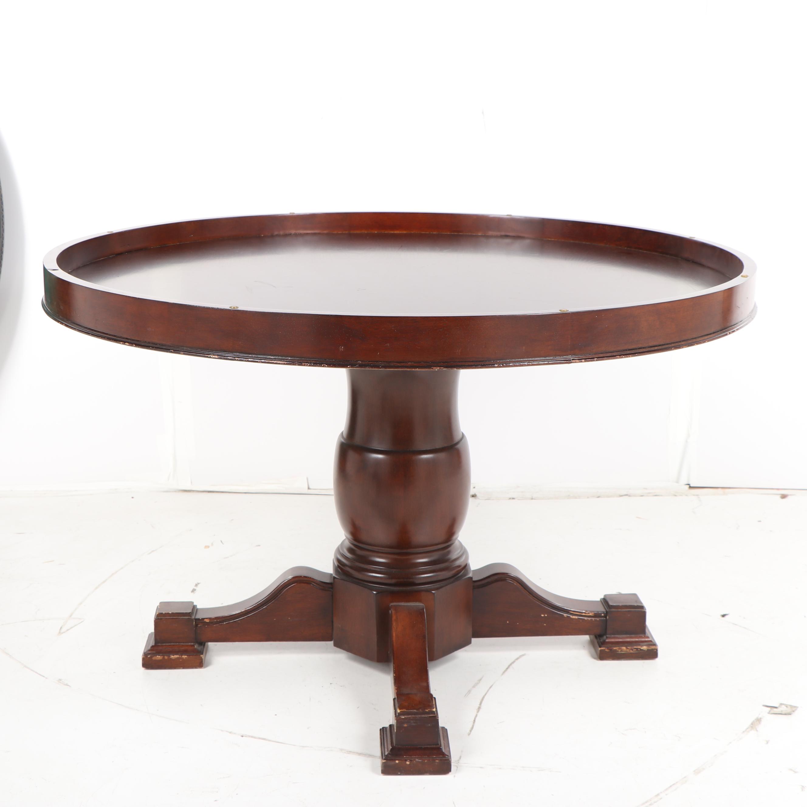 Mahogany Circular Game Table with "World Poker Tour" Felt Top Panel, 21st C.