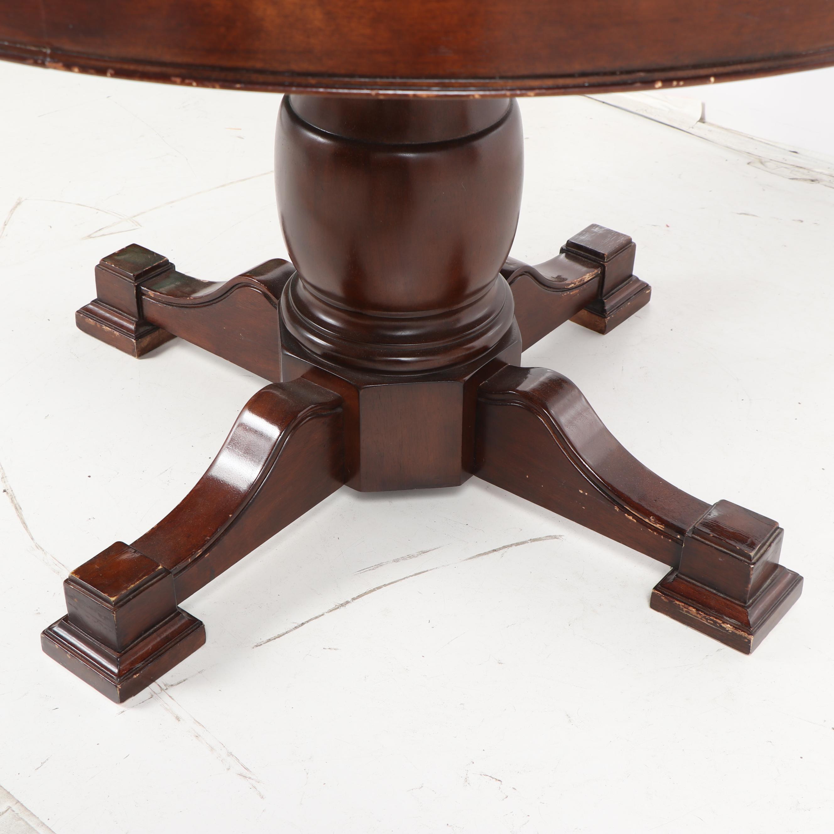 Mahogany Circular Game Table with "World Poker Tour" Felt Top Panel, 21st C.