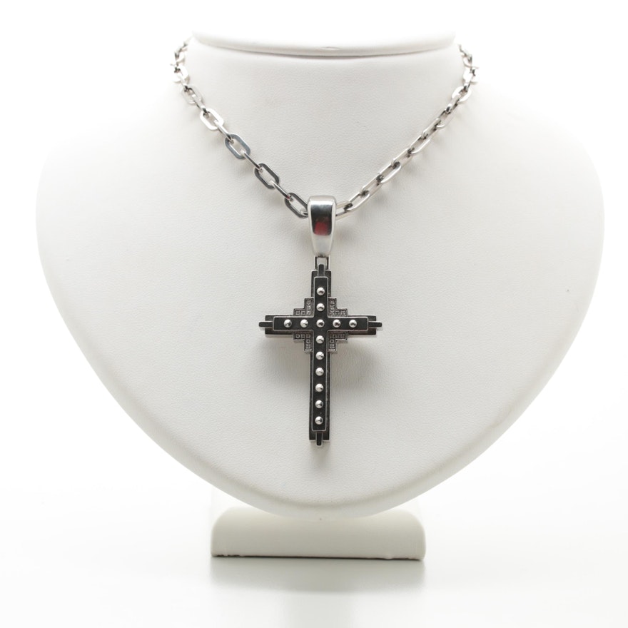 Stainless Steel Diamond Cross Pendant Necklace