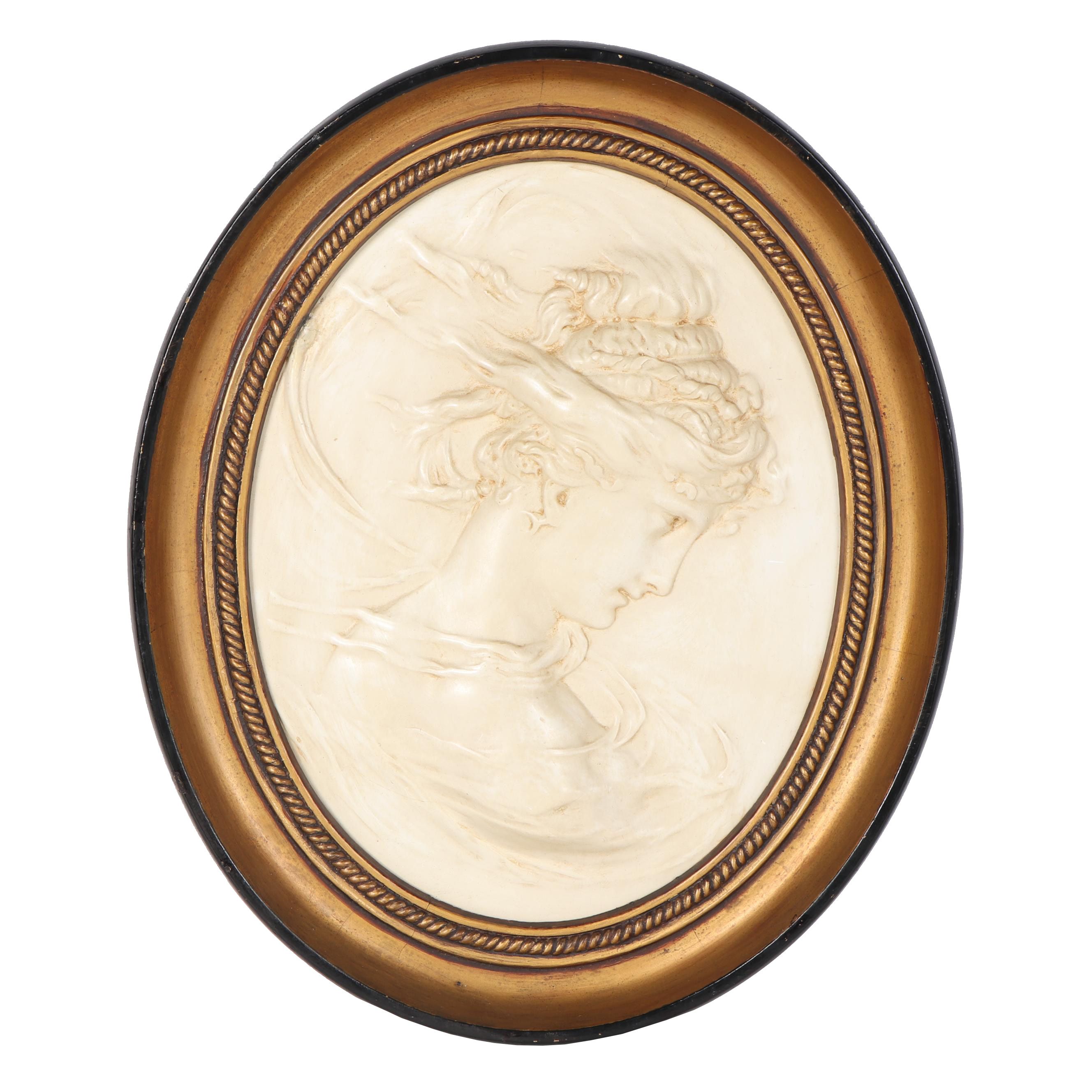 Chalkware Relief Cameo in Oval Frame