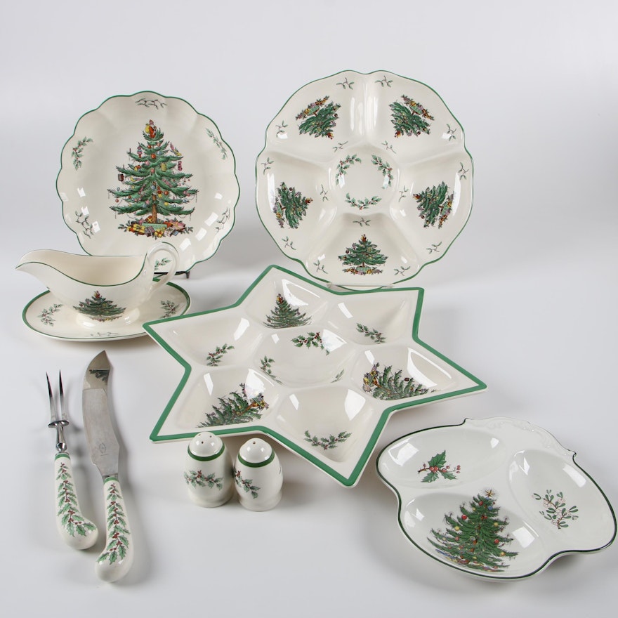 Spode "Christmas Tree" Ceramic Servingware with Barrington Ironstone