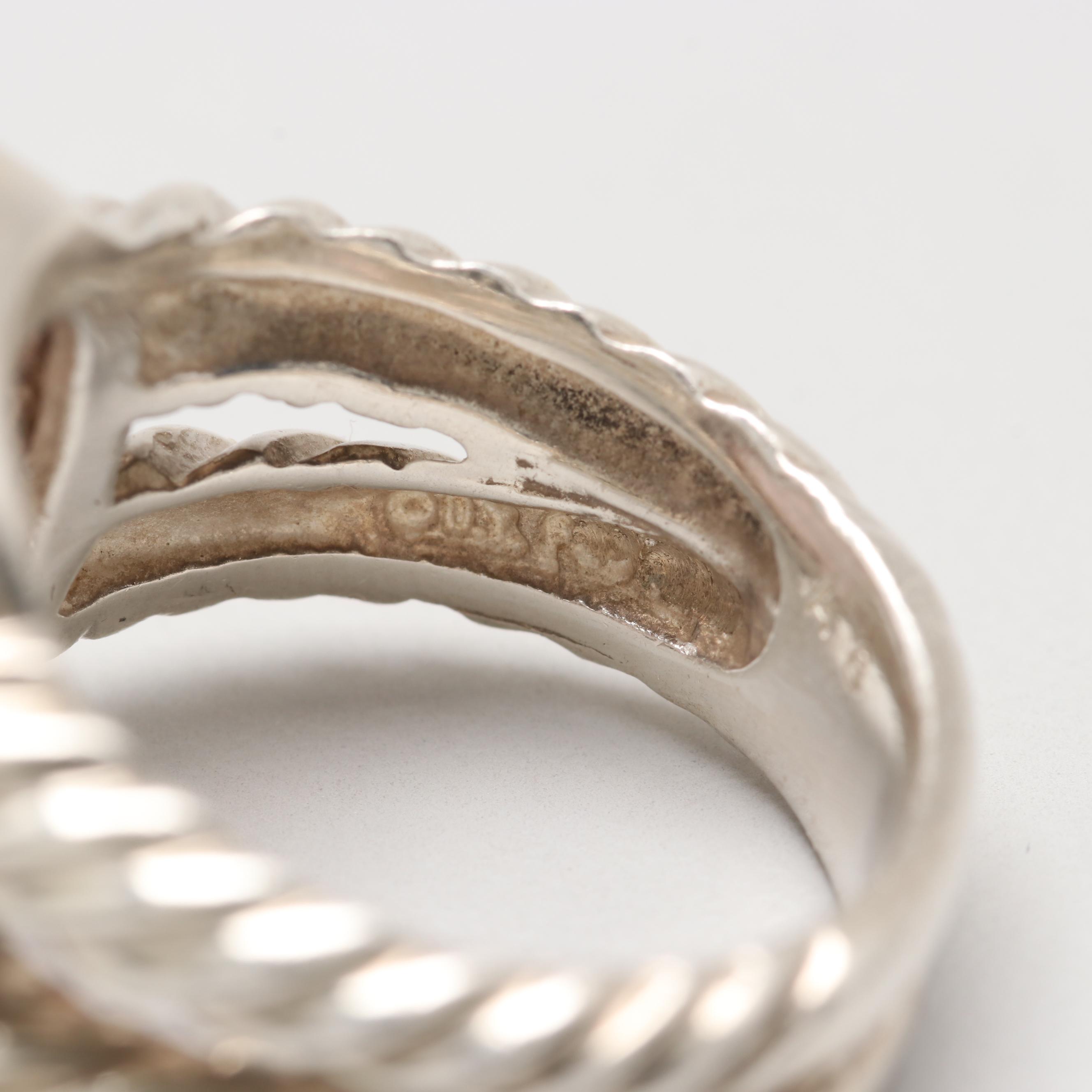 David Yurman "Albion" Sterling Silver Rose Quartz and Diamond Ring