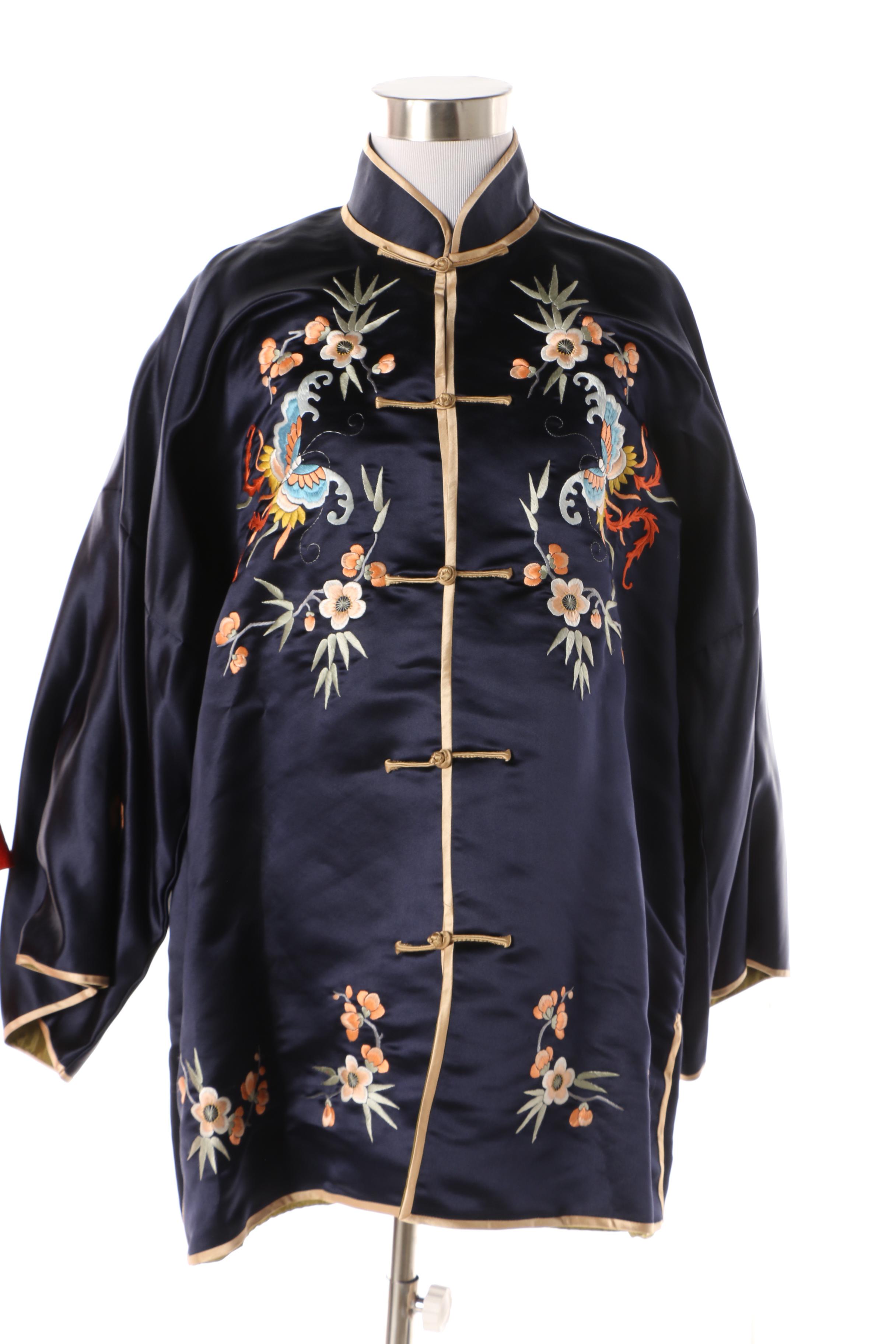 Japanese Handwoven Silk Haori Jacket and Chinese Embroidered Tangzhuang Jacket